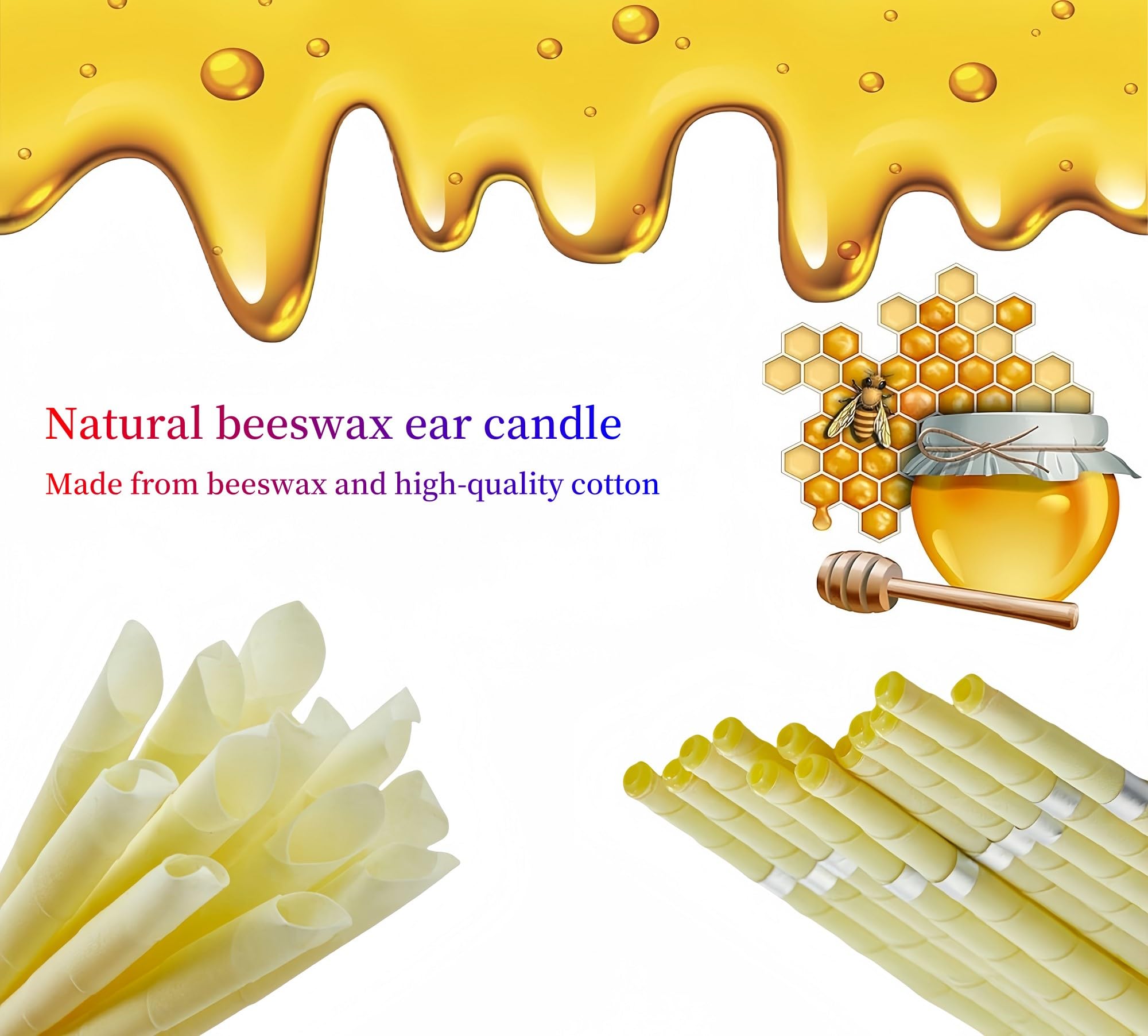 Rimiko 16 Pezzi Candele per Orecchie, Coni per Orecchie di Cera d'Api Naturali, Candele Orecchie Cerume con Dischi Protettivi e Batuffolo di Cotone
