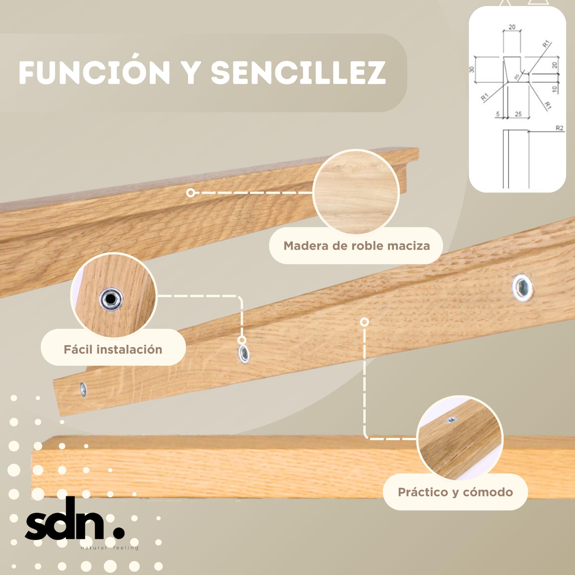TIRAWOODbyTWR ® Pomos y Tiradores de Madera para Armarios y Muebles - Tiradores Cocina y Dormitorio - Roble Barnizado con Tornillos Incluidos. MEDIDAS 200-1100 MM (1100 MM (PACK 2))