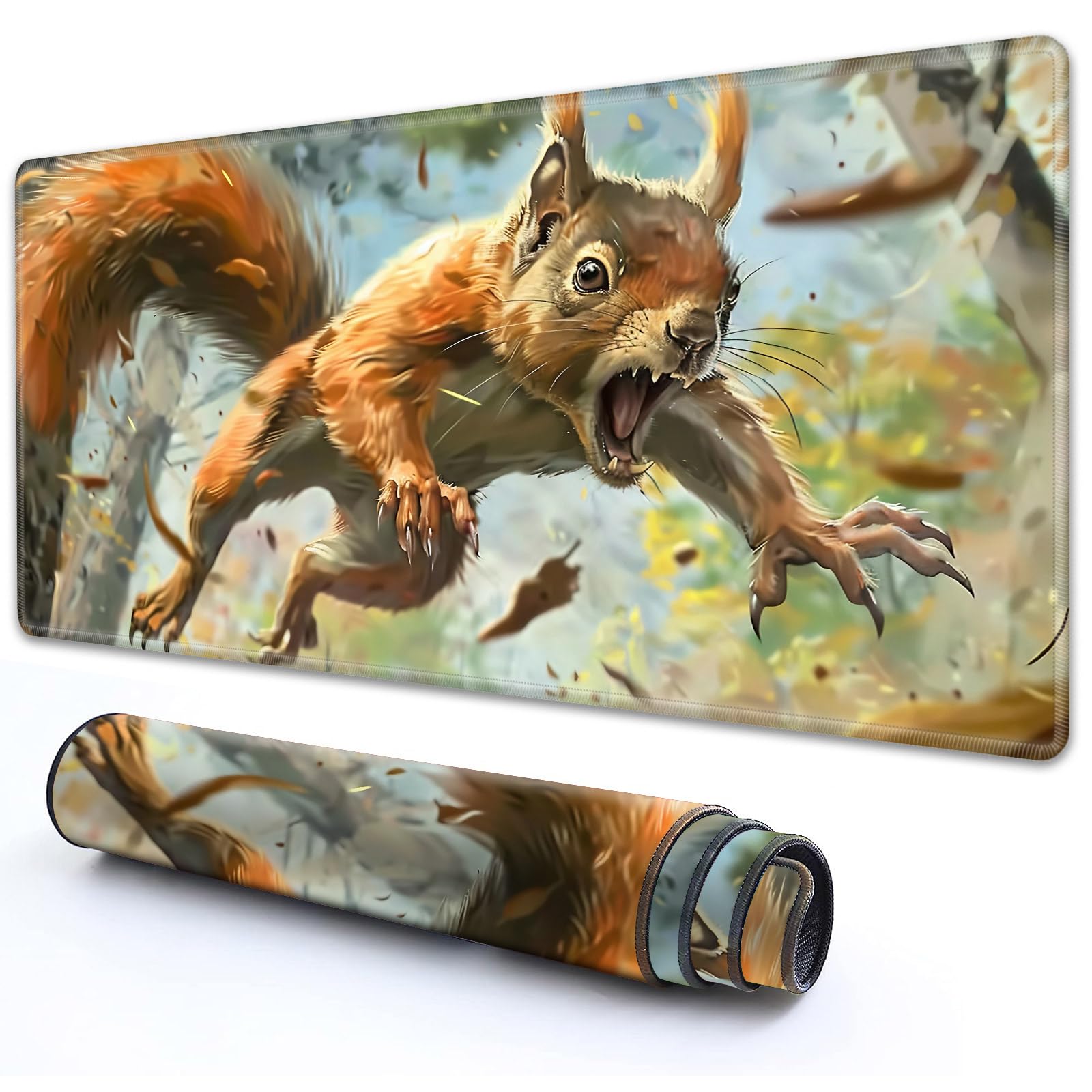 RMJKXQZG for MTG Playmat 24" x 14" with High Elastic Rubber Base Non-Slip Rubber Sole HD Printing for TCG Mat Magic Playmats MTG Game Mat, A Squirrel Jumping in The Air — image 1