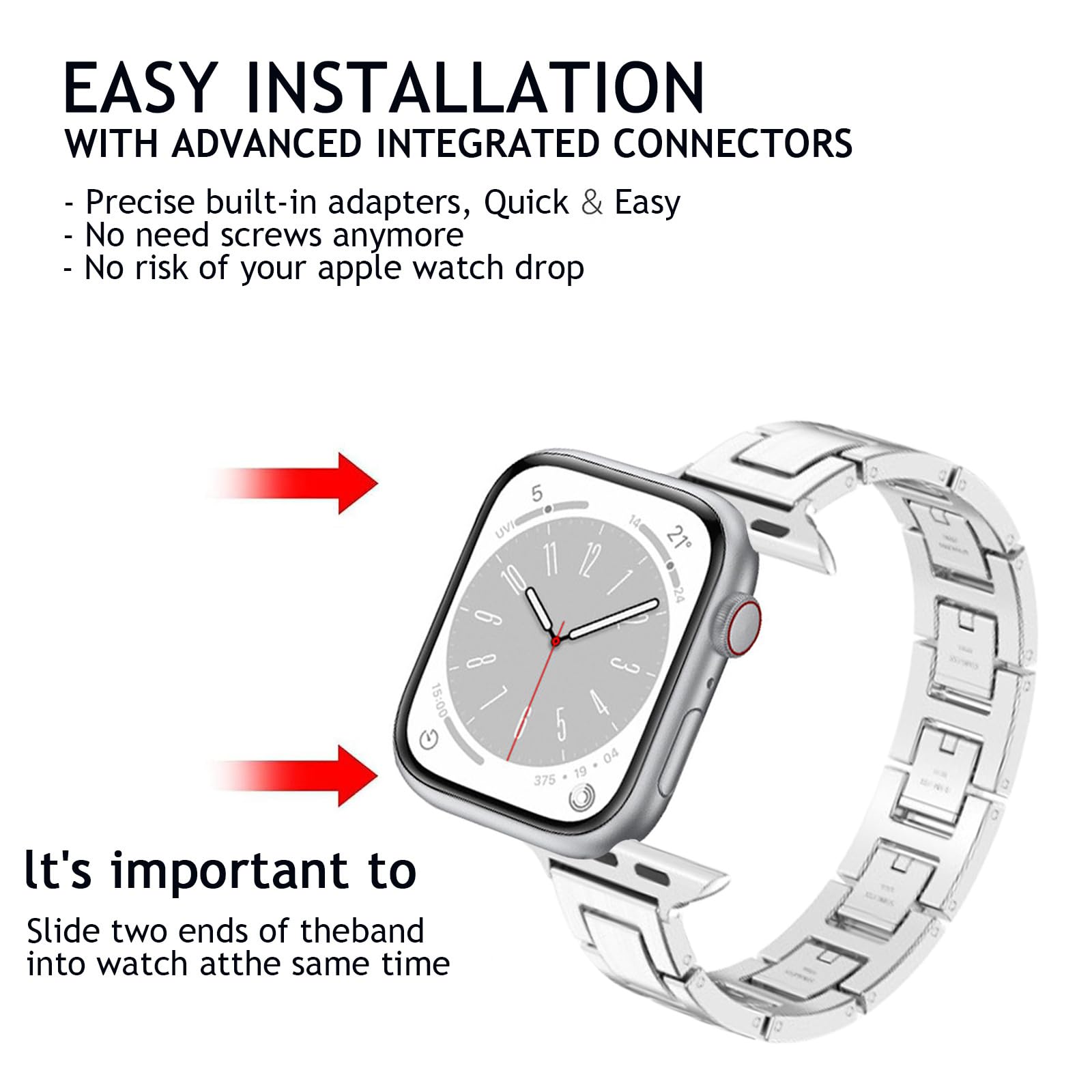 Pasek kompatybilny z zegarkiem Apple Watch 49 mm, 45 mm, 44 mm, 42 mm, 41 mm, 40 mm, 38 mm, zapasowa metalowa opaska na nadgarstek ze stali nierdzewnej do iWatch SE Ultra 1, 2, serii 9, 8, 7,