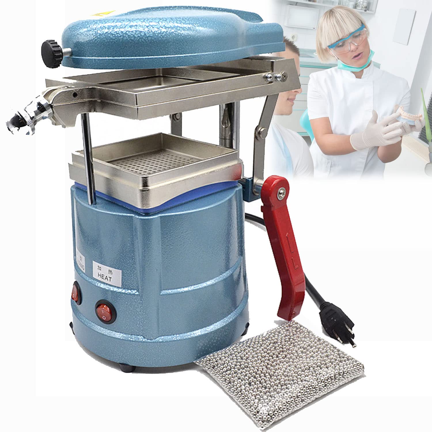 1000W tragbare dentale Vakuumformmaschine mit 110V / 60Hz und 220V / 50Hz Power Front-End-Thermoformwerkzeug mit Stahlkugel Laborausrüstung für die Kieferorthopädie
