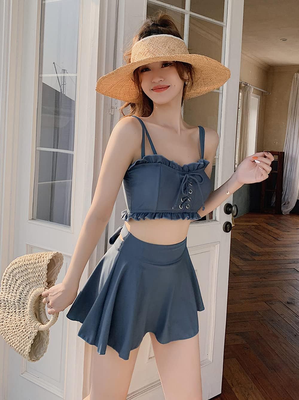 タンキニ 水着 レディース ビキニ 体型カバー 韓国 ハイウエスト スカート 大きいサイズ 露出控えめ 夏 海 ビーチ プール リゾート ガーリー 可愛い 10代 20代 30代 海外旅行