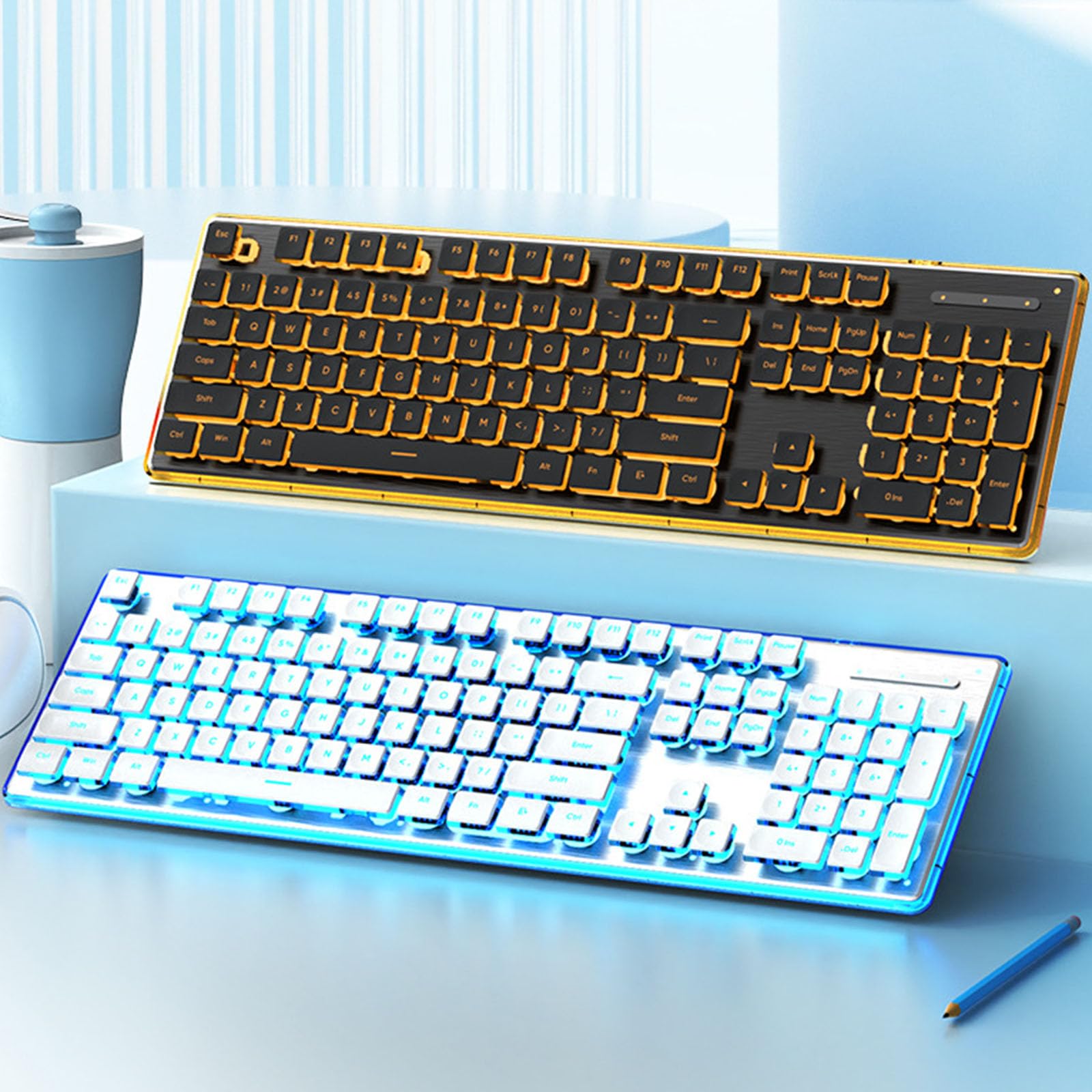 Tastiere da gioco Silenti Meccanici Connessione USB 104Key RGB Illuminato Impermeabile per Laptop Tastiere Colorate