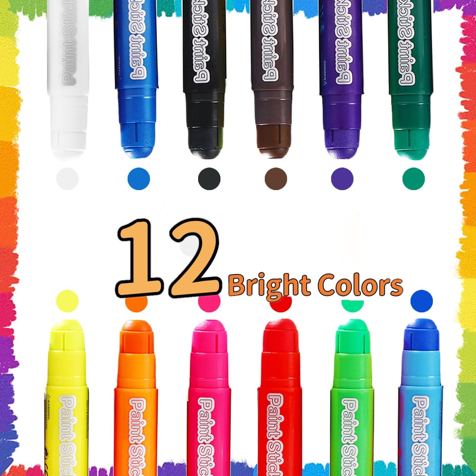 12 Pezzi Stick Tempere Solide Colorate, Scatola Lavabili per Bambini