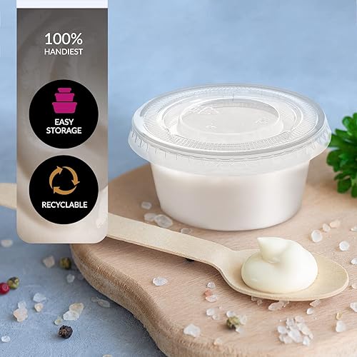 Miniatura 5 de PAMI Tazas de control de porciones con tapas 2 onzas paquete de 100 - Recipientes de plástico pequeños de preparación de comidas - Tazas de ramequin