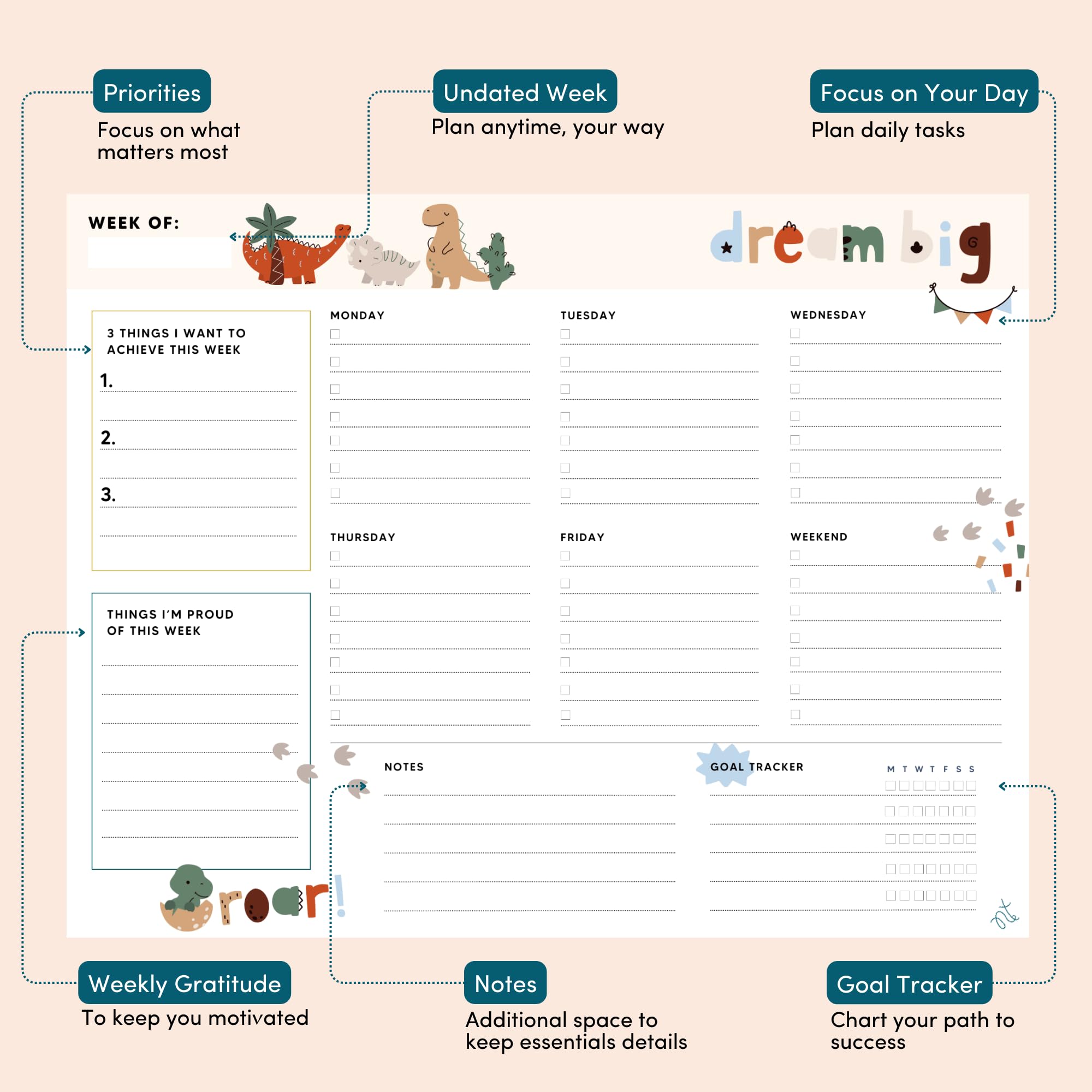 Snapklik.com : Weekly Planner Pad Tear Off - 52 Undated Weekly Planner ...