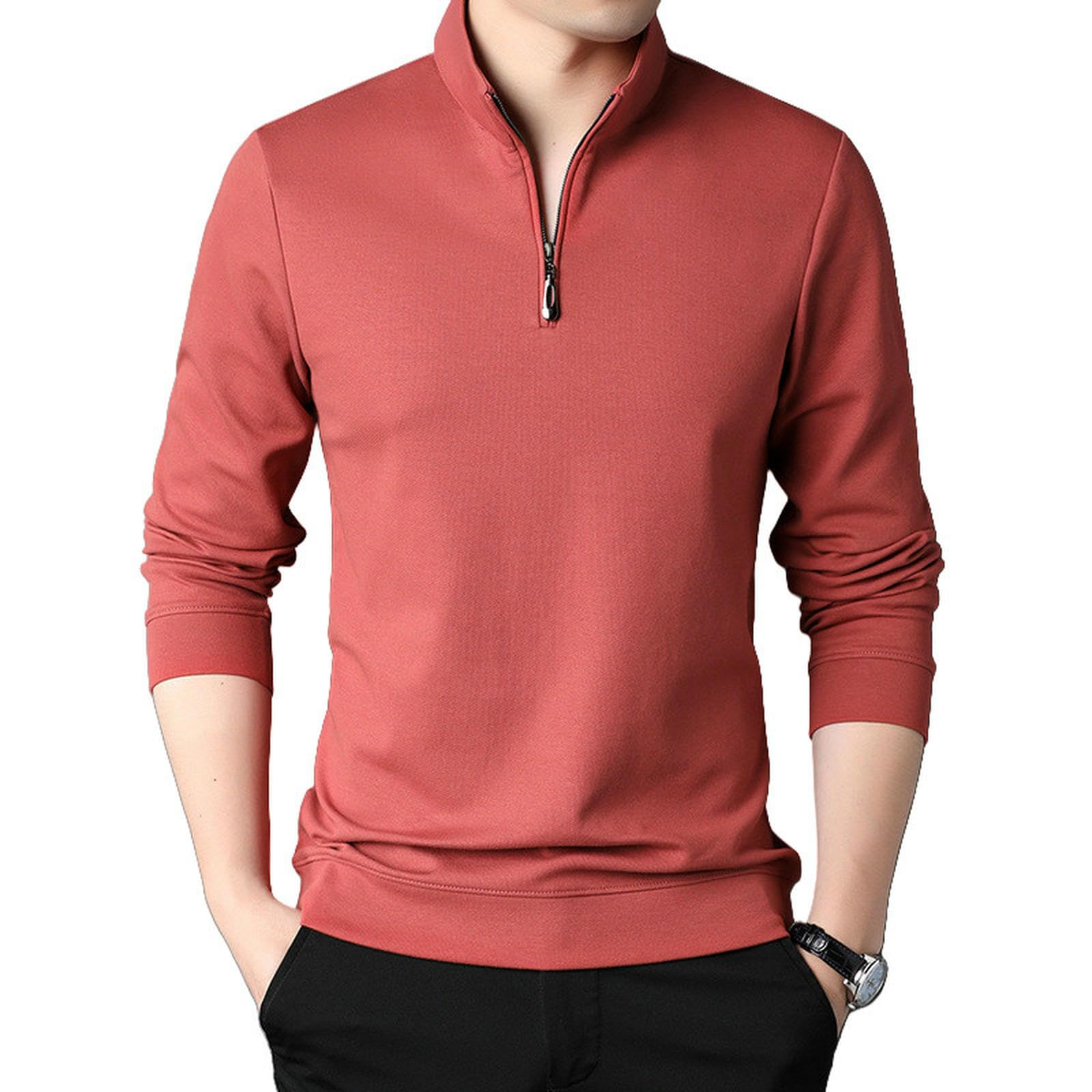 Maglietta Uomo Maglietta A Maniche Lunghe in Cotone da Uomo, Felpa con Collo Alto E Mezza Cerniera Primaverile E Autunnale, Maglietta Comoda E alla Moda-arancia-4xl