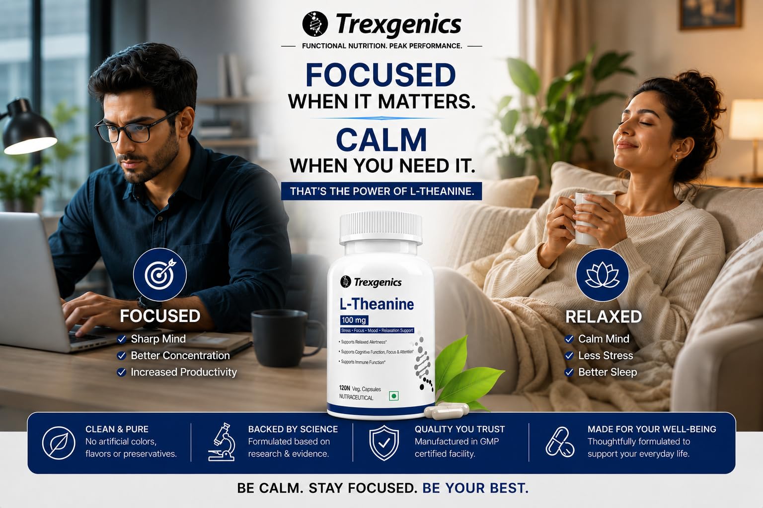 Trexgenics L-THEANINE 100 mg Stress, Focus, Mood, Relaxation Support (120 Veg Capsules) — Amazon image 8