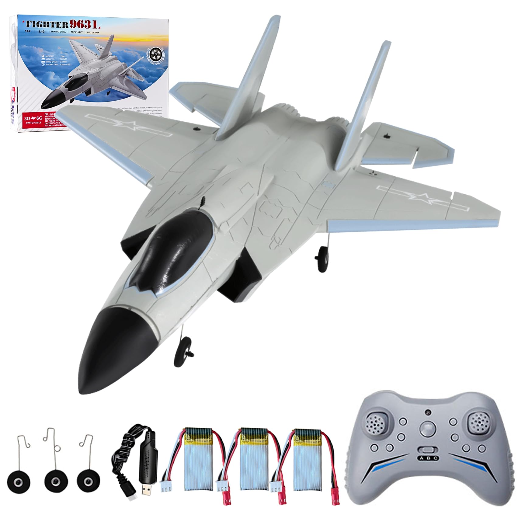 FX9631 RC Plane, 2.4GHz 4CH Brushless Remote Control Airplane 3D 6G Mode Built in Six Axis Gyroscope Aerobatics Culvert Plane, Simulated Stealth Fighter Toy Gift for Teens Adults