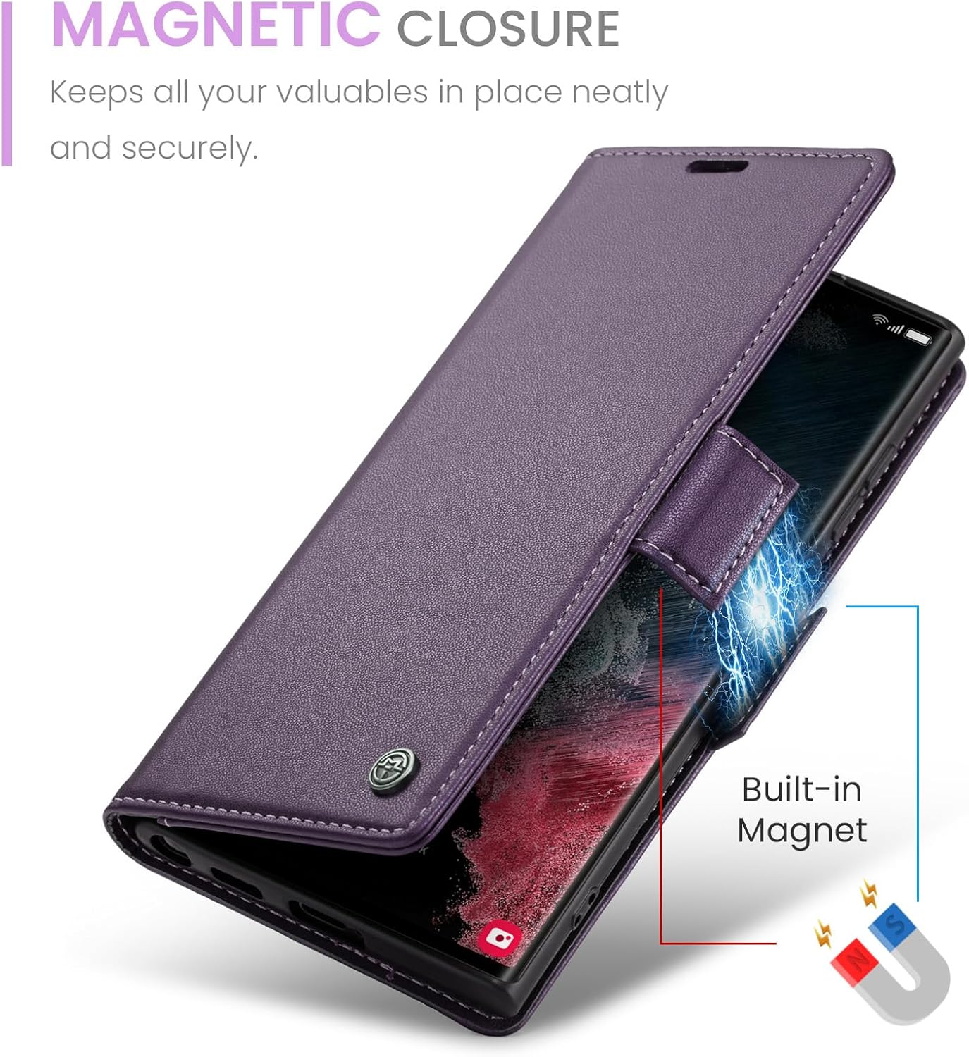 QLTYPRI Wallet Case for Samsung Galaxy S22 Ultra, Premium PU Leather Magnetic Flip Folio Case with RFID Blocking Credit Card Slots Kickstand Shockproof Protective Phone Case Cover - Purple - Image 5