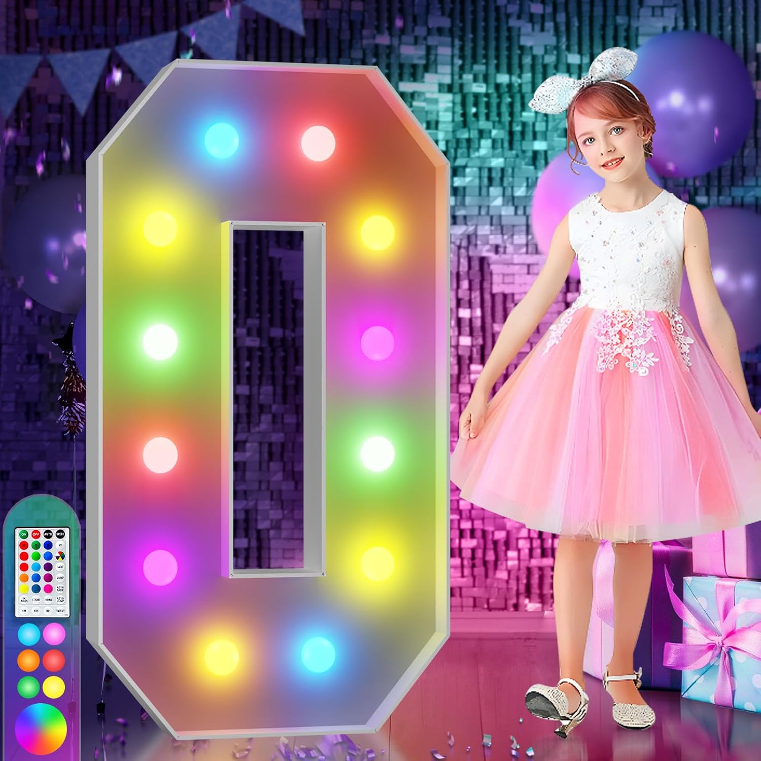 imprsv 4FT Colorful Marquee Letters O, 18 Colors Large Light up Letters Alphabet Sign with Remote, Big Marry Me Sign, Birthday Party Decorations Baby Shower Anniversary Wedding Decoration Letter O 4 Feet