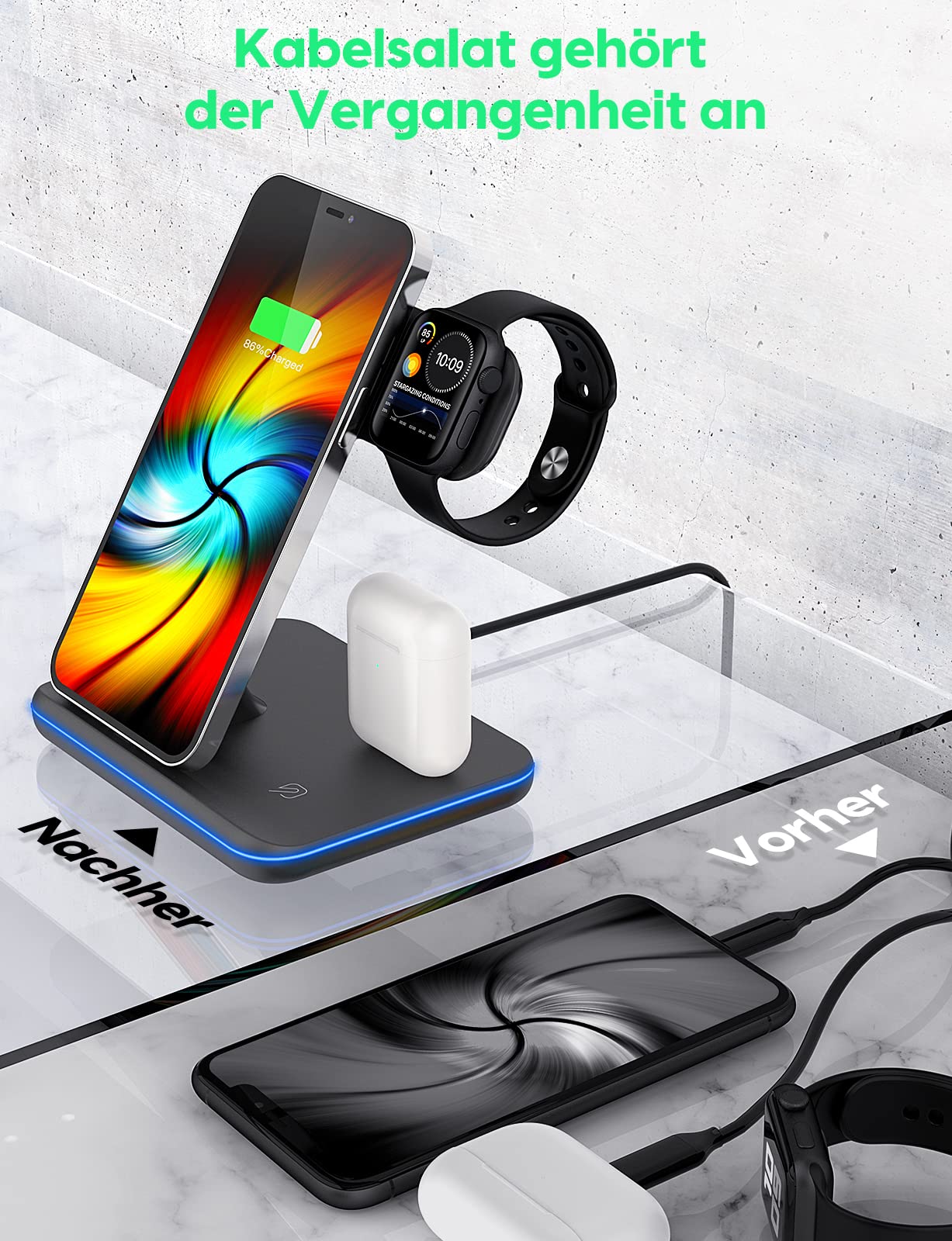 Ładowarka indukcyjna Stacja, 3 w 1, bezprzewodowa ładowarka 15 W, uniwersalna przenośna ładowarka Qi do iPhone'a, AirPods, iWatch, Samsung, Huawei