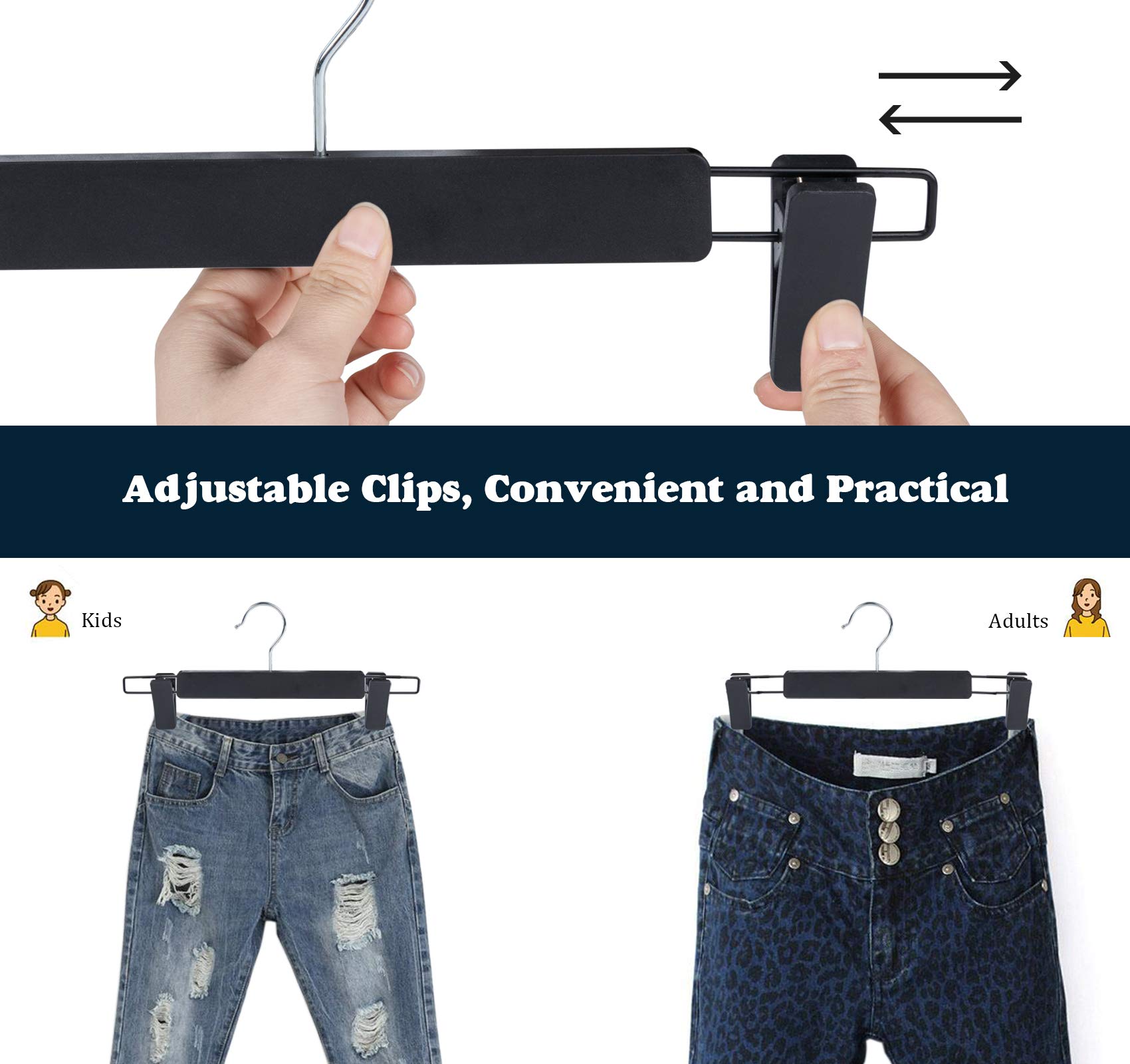 10 Grucce Appendiabiti Con Pinze - Regolabili Per Pantaloni E Gonne