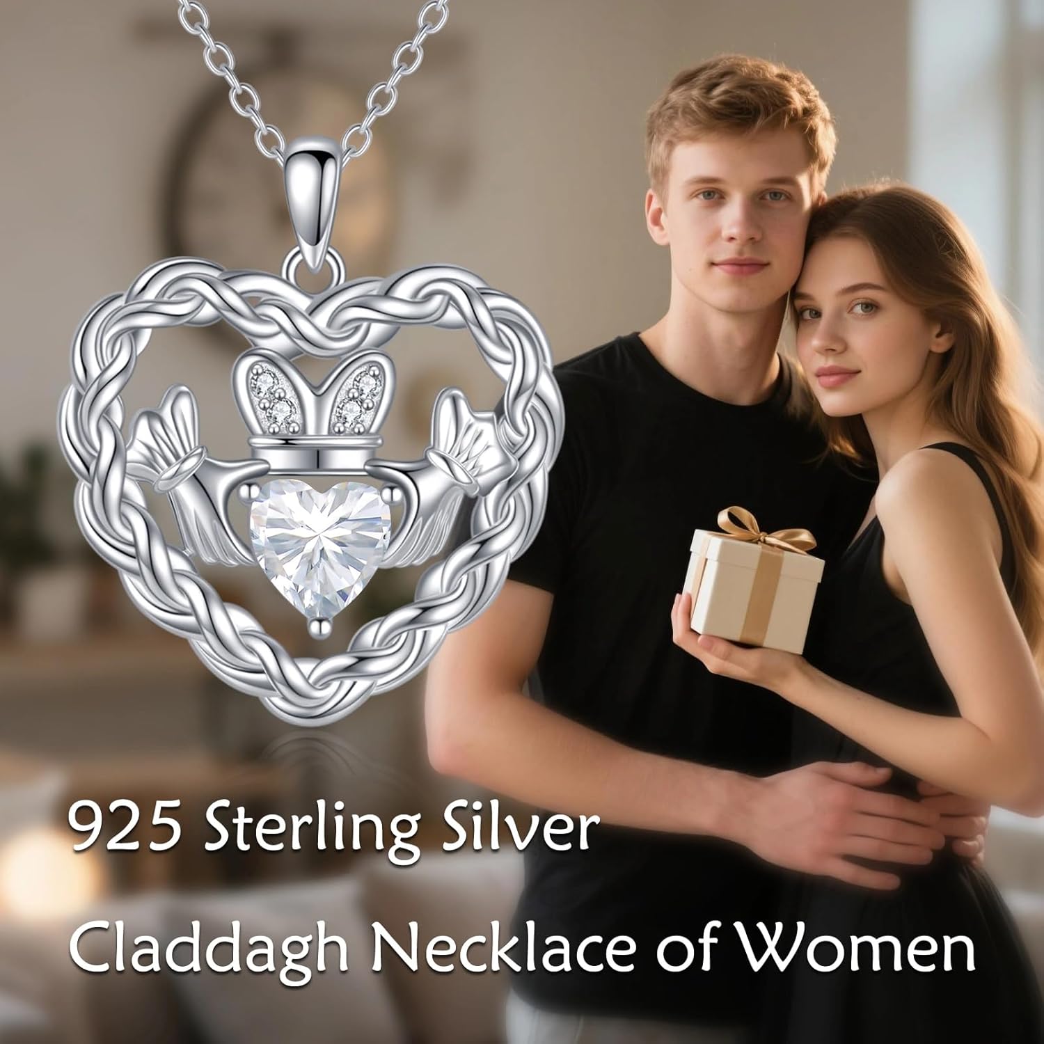 Birthstone Claddagh Heart Necklace 925 Sterling Silver Heart Celtic Knot Claddagh Necklace Pendant Irish Jewelry Gifts for Women Mom Wife Sister Christmas Birthday,18+2 inch - Image 5