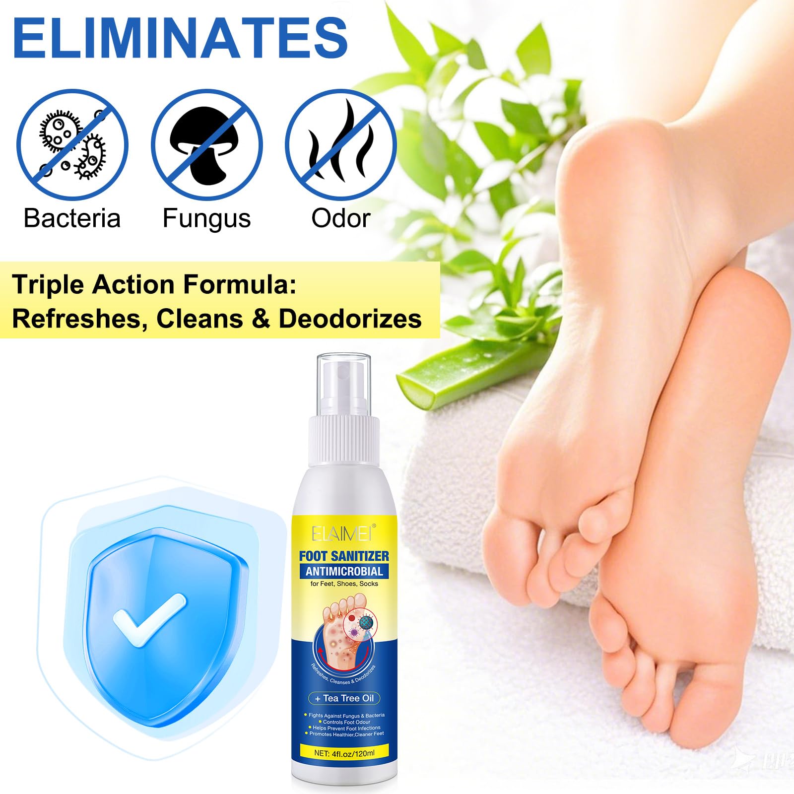 Spray Para Pies, Spray Para El Olor De Pie s Con Aceite De áRbol De Té, PrevencióN Del Pie De Atleta, Alivia La PicazóN Y Protege Contra Los Olores Desagradables, Refresca Los Pies 120ml