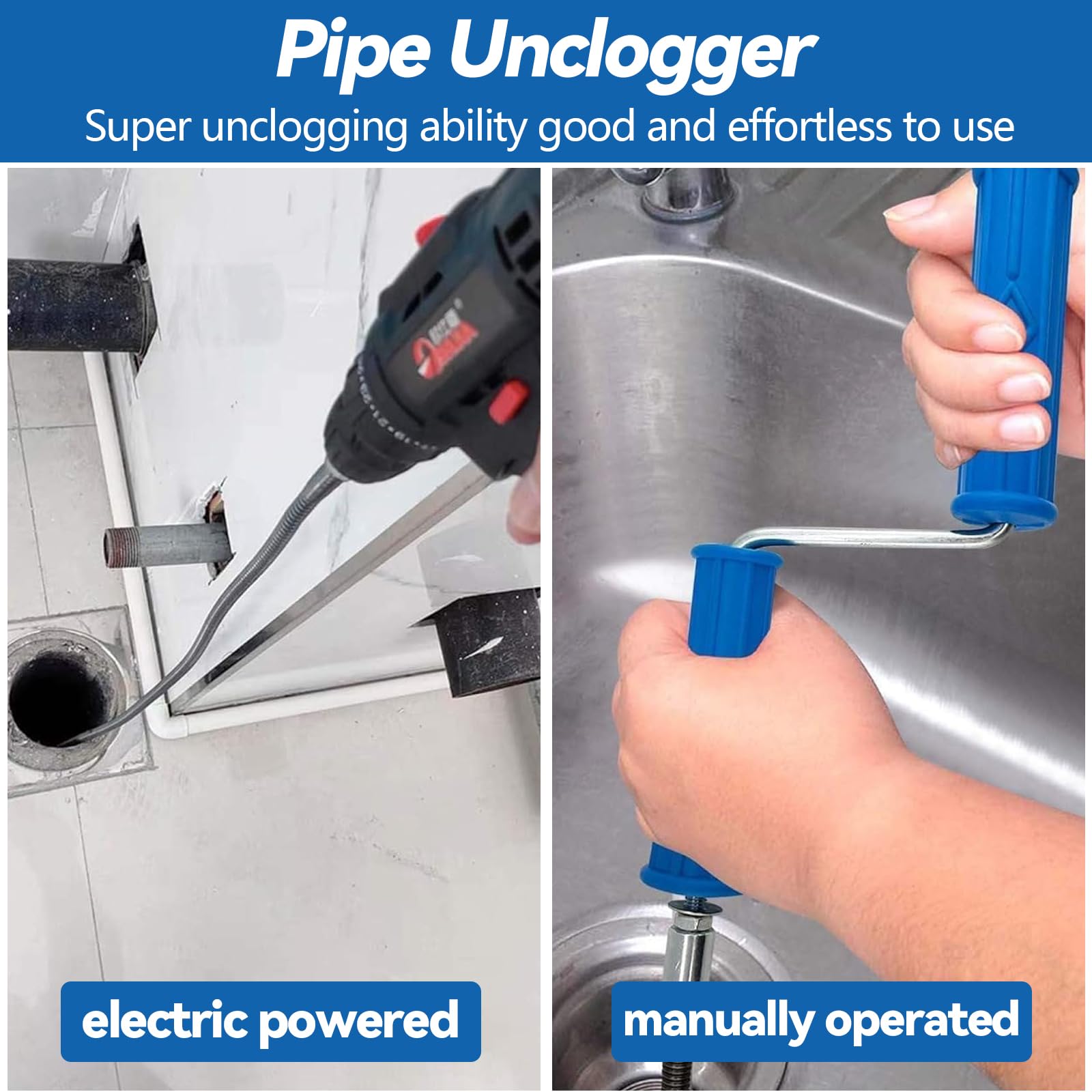 Deboucheur Canalisation Professionnel 5m x12mm, Deboucheur Evier avec Manivelle, 8 Pièces Dragage Nettoyeur Adaptateurs éLectriques, Pratique et Efficace Deboucheur pour WC Evier Canalisation