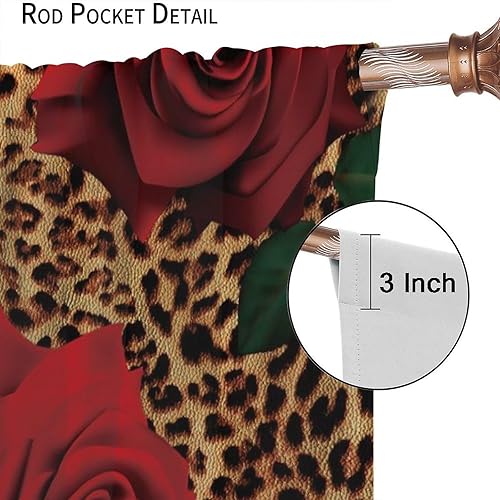 Miniatura 7 de Cortinas opacas de flores de leopardo y rosas rojas, estampado floral de animales salvajes, patrón de piel, cortina opaca con bolsillo para barra,