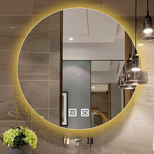 Espejo de tocador iluminado, espejo redondo de afeitado, espejo de baño LED, espejo de pared para baño, espejo inteligente antivaho para baño (color