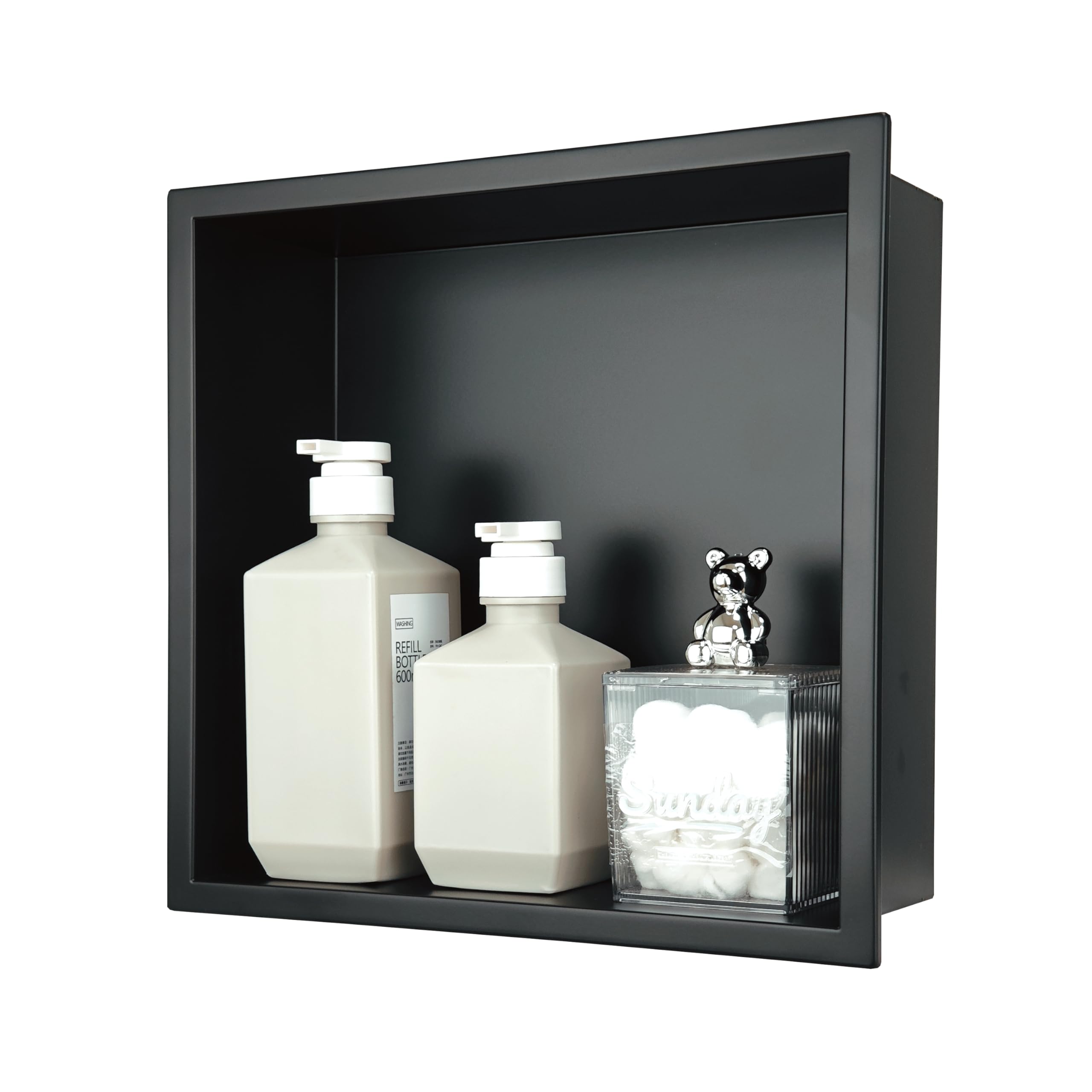 Nicho de Pared empotrable de Acero Inoxidable para Ducha, Estante de Ducha Integrado sin Azulejos, de Acero Inoxidable, Almacenamiento Doble para (Negro Mate, 30 x 30 x 10 cm)