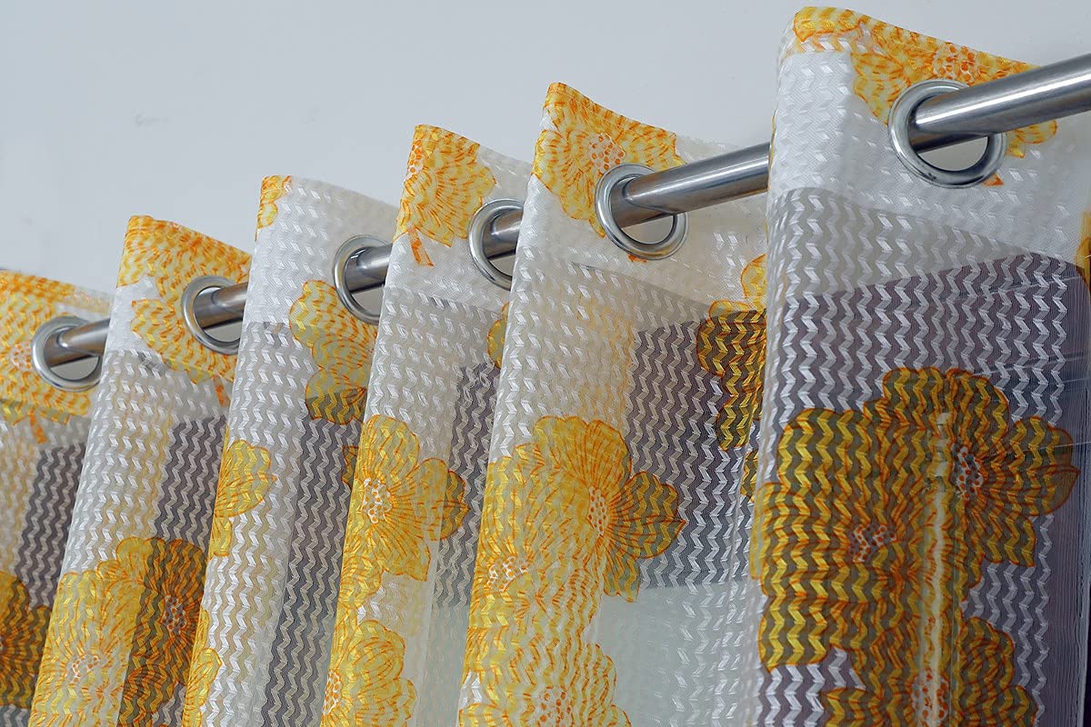 Exporthub 2 Pieces Fancy Sparkling Sheer Strip Semi-Transparent Yellow Print Flowers Net Curtains - Size - Door - 4 x 7 feet (EHSPR755_74)-image-33
