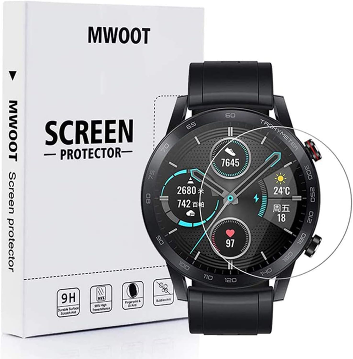 MWOOT Glass Screen Protector Compatible with HONOR Smartwatch Magic Watch 2 46MM and Huawei Watch GT2 46MM, (4Pack) 9H Tempered Glass Protector for Smartwatch Protection, Protective Accessories Set