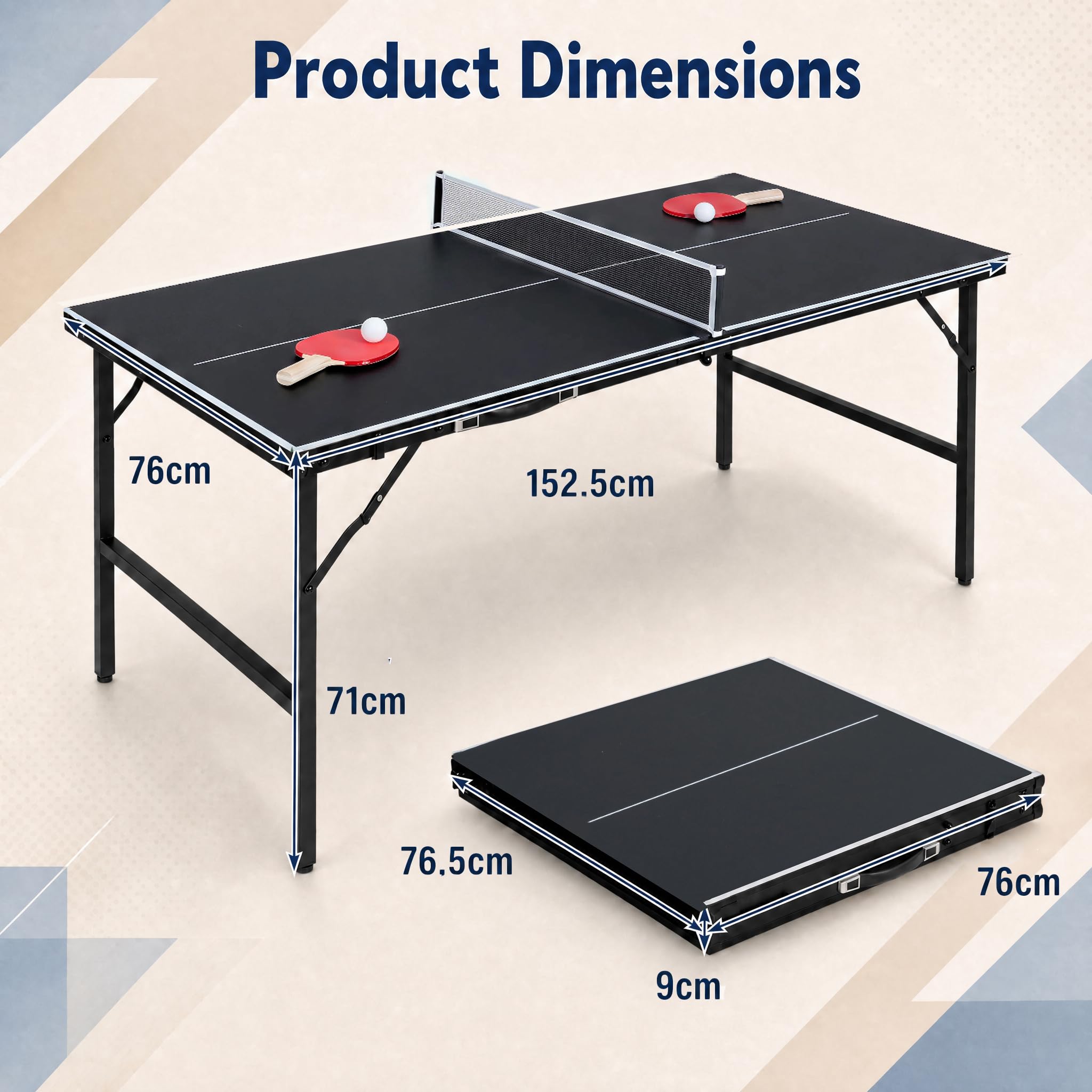 LIFEZEAL Ping Pong Tisch, Tischtennisplatte Mini aus Metall, Ping-Pong Table mit Netz, Bälle, Schläger, Klappbarer Tischtennistisch Set Indoor für Tischtennissport (Schwarz, 152,5 x 76 x 71 cm)
