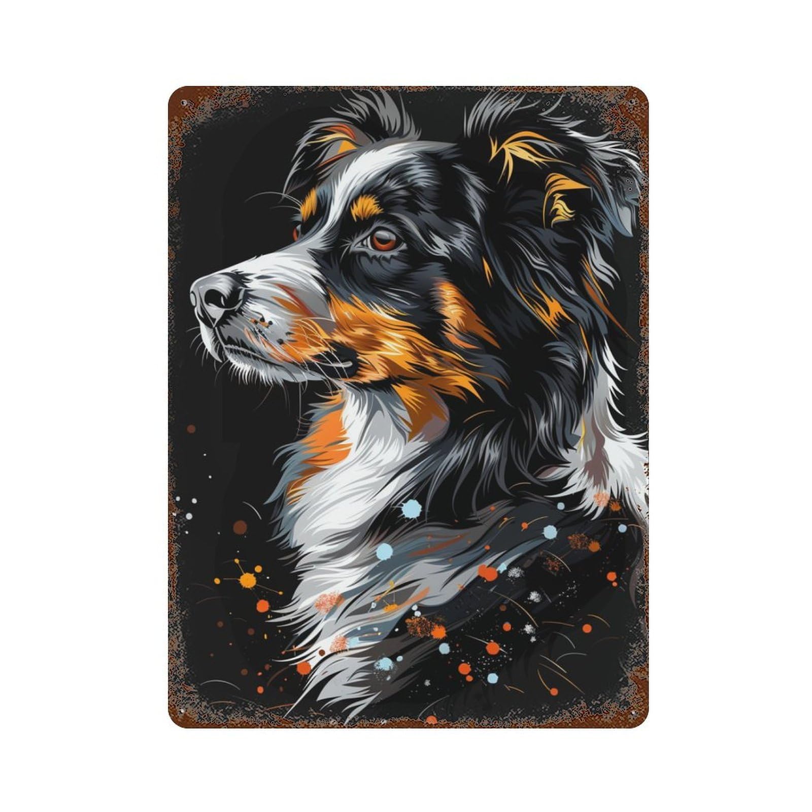 Garage Style Colorful Australian Shepherd Art Print Distressed Metal Wall Sign 15.7"x11.8", Rustic Home Decor for Bar And Workshop