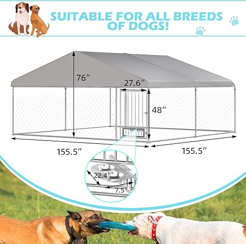 Miniatura 2 de Erinnyees Perrera para perros al aire libre de 13 x 13 pies con techo, gran perrera exterior con cuencos rotados para perros, recinto para corrales