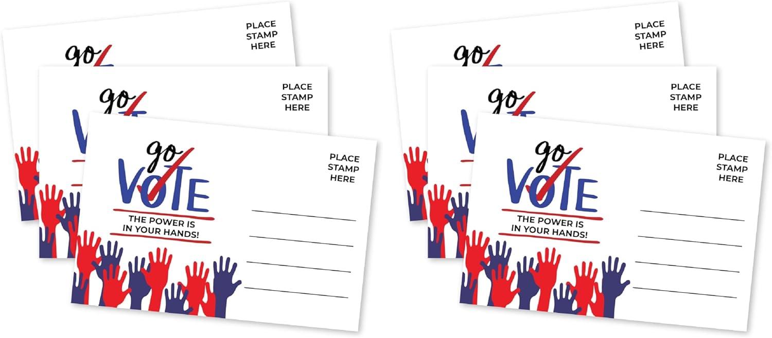 100 Voter Postcards 4 x 6” Bulk Blank Back for Message to Encourage Voting Go Vote The Power Is in Your Hands Patriotic Design Made in the USA (Pack of 2)