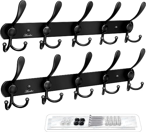 Perchero resistente con 5 ganchos triples, ganchos de pared adhesivos y montados a tornillo para chaquetas, sombreros, toallas, bolsos, llaves,