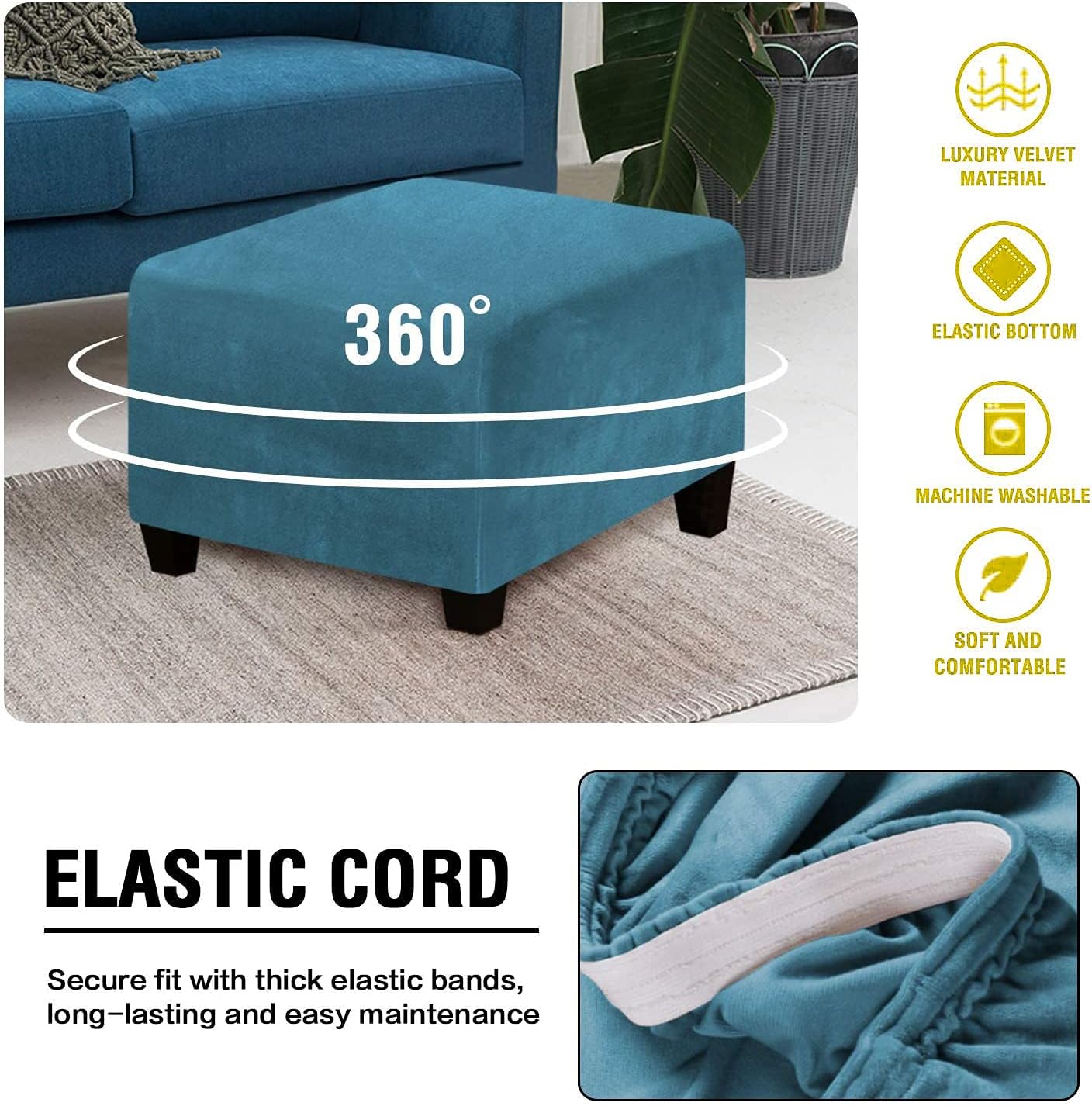Andreannie Velvet Royal Blue Chair Slipcovers Armchair Sofa Covers Chair Couch Covers for Armchair Bundle Ottoman Slipcover (Royal Blue)