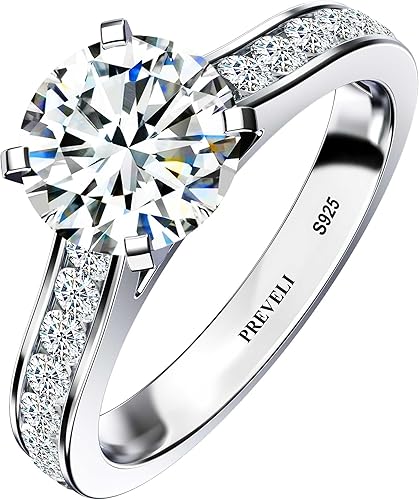 PREVELI 3 Carat GRA Certified D VVS Moissanite Engagement Rings For Women Simulated Diamond Rings 925 Sterling Silver