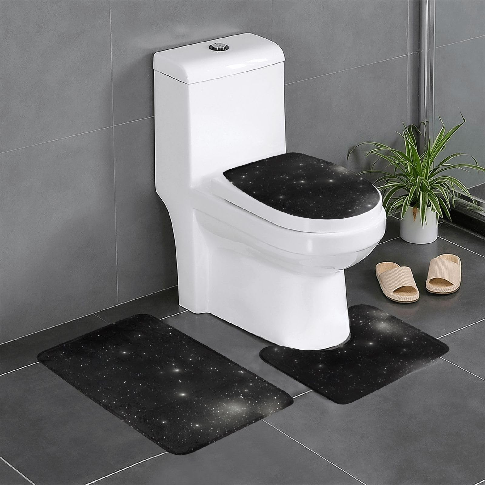 Tapis de salle de bain noir et blanc motif galaxie 61 x 40,6 cm