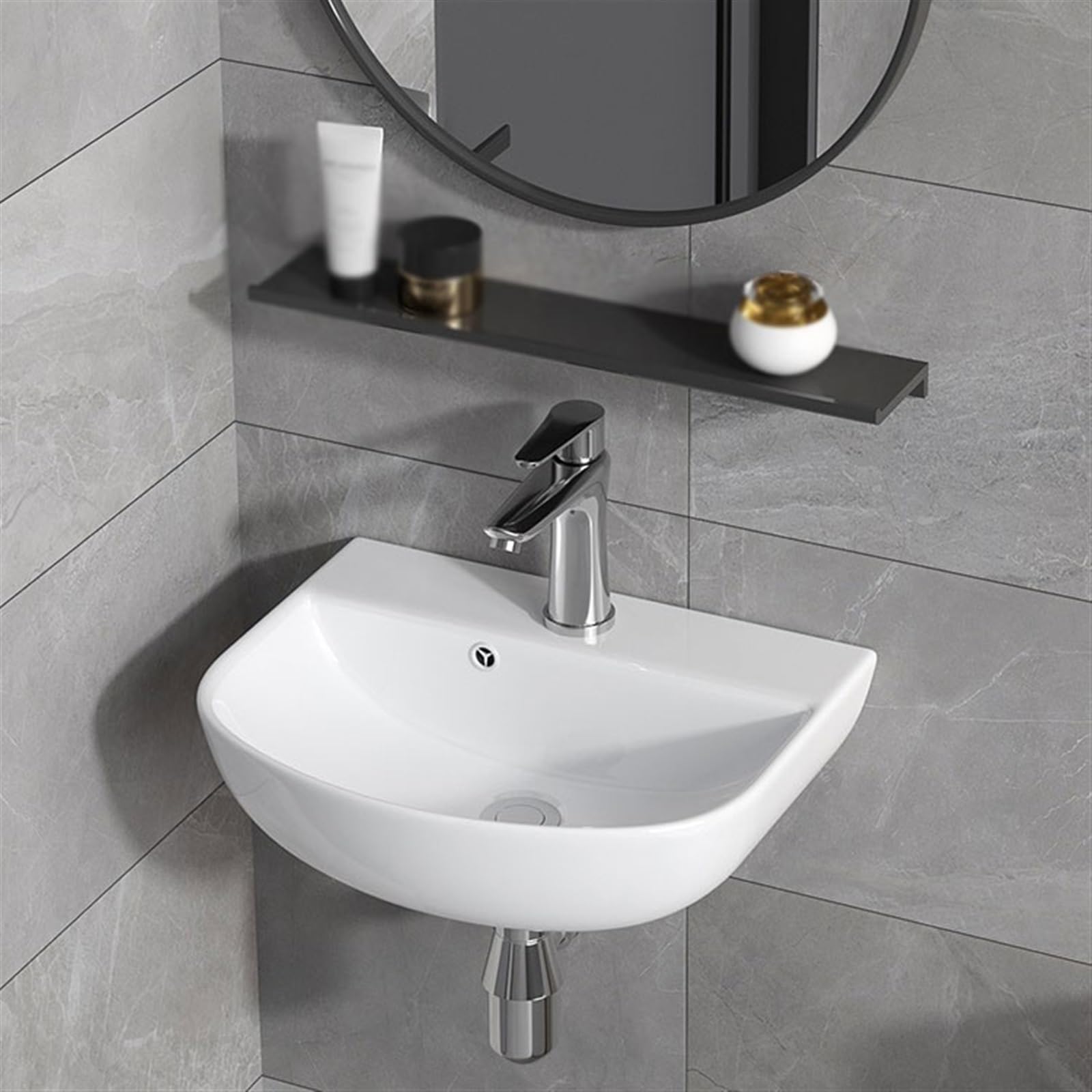 Mini lavabo de pared para baño, pequeño lavabo para balcón o encimera completo con accesorios, diseño de ahorro de espacio para zonas compactas