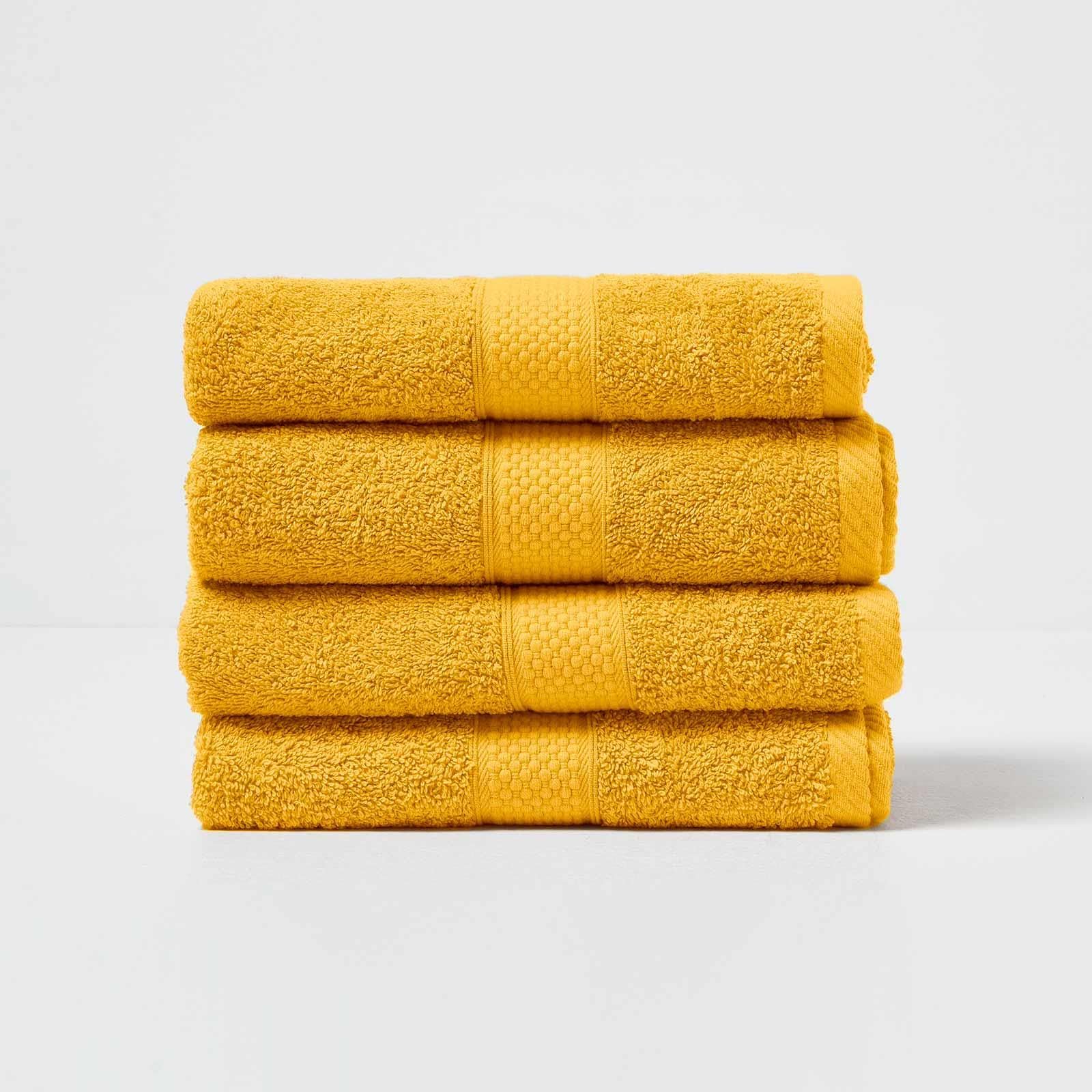 Homescapes Ochre Yellow Turkish Cotton Set Of 4 Hand Towels Super Soft Thick & Absorbent 500 Gsm Towel Heavy Weight For Everyday Luxury