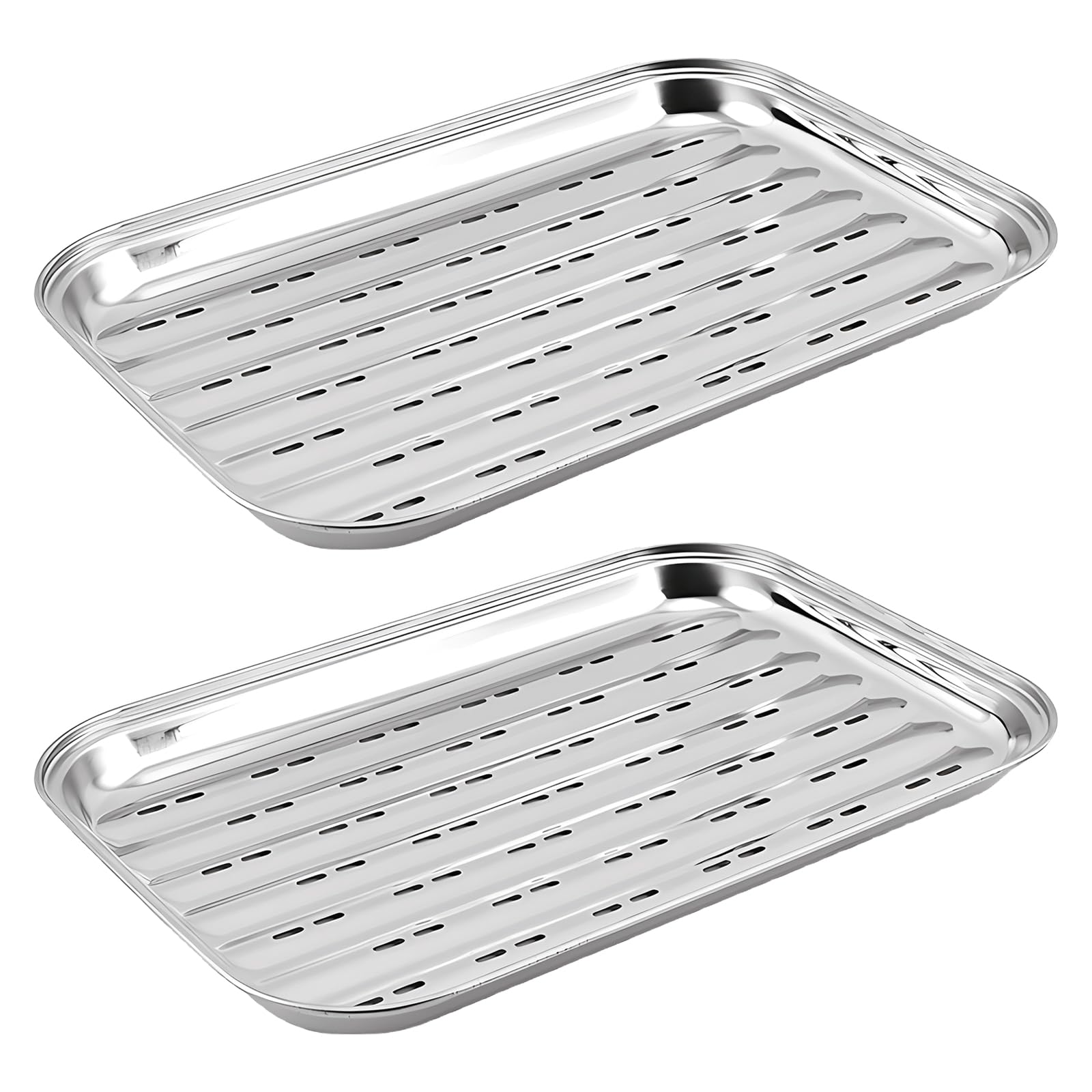BYZESTY 2 Piezas Bandeja para Asar, Bandeja de Grill de Acero Inoxidable con Agujeros, Plancha de Asarpara Acampar con Barbacoa al Aire Libre, 34,5 x 24,2 x 2,7 cm