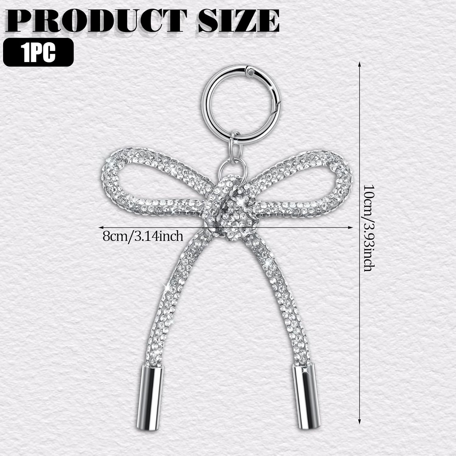 Silver Bow Rhinestone Keychain Accessories - Cute Ribbon Bowknot Pendant & Bag/Backpack Charms Key Ring - Image 2