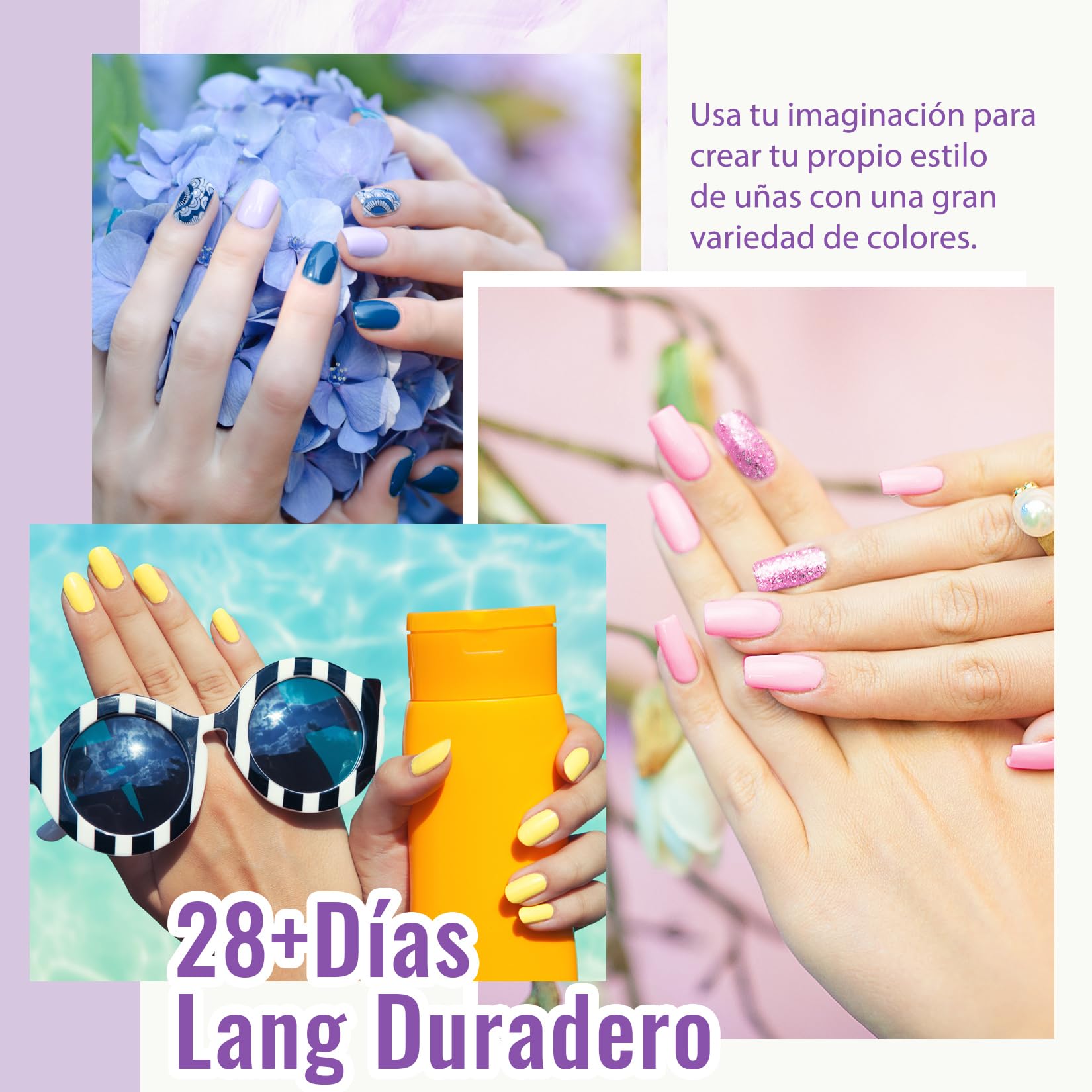Phoenixy Kit Uñas Semipermanentes con Lampara Uñas Semipermanentes, 24Pcs 72 Efectos Uñas Kit Completo con Brillo Mate Glitter Top Coat, Kit Manicura Semipermanente de Regalo