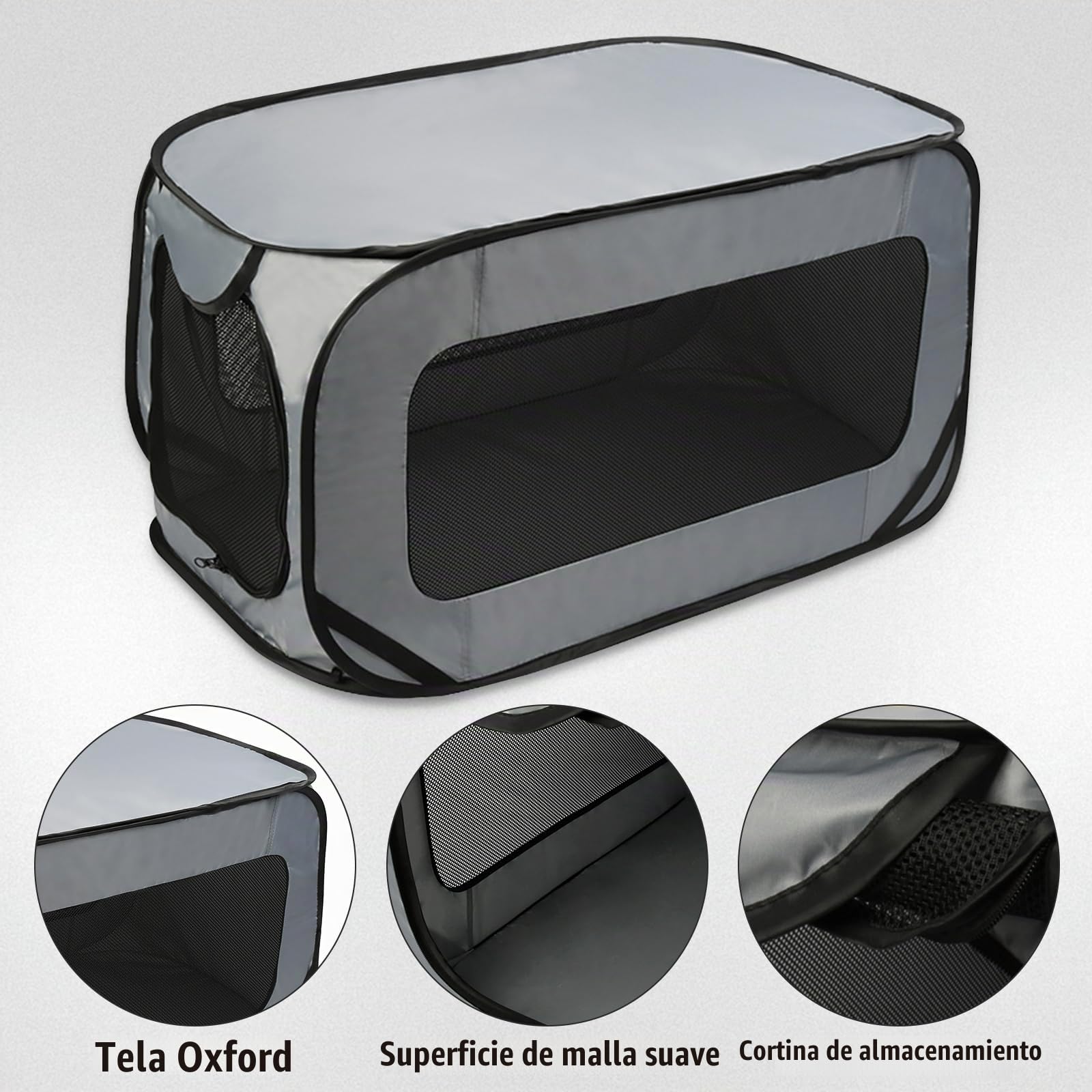 Parque Plegable y Portátil para Mascotas - Impermeable de Tela Oxford para Perros, Gatos, Conejos, Animales Pequeños - Interior y Exterior, 94 * 53 * 53 cm, Gris