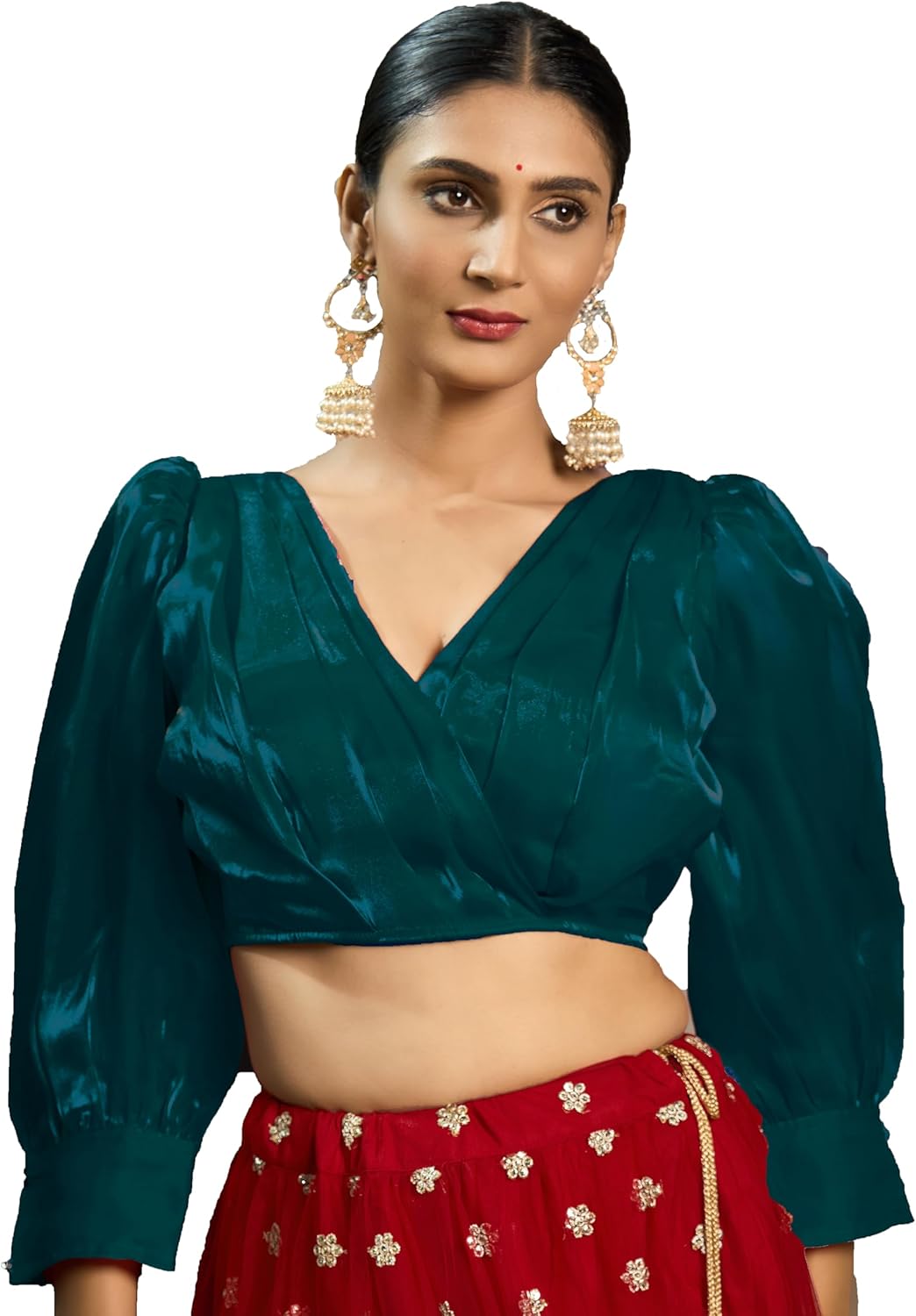 Pujia Mills Rafale Women's Silk Balloon Sleeve V Neck Blouse