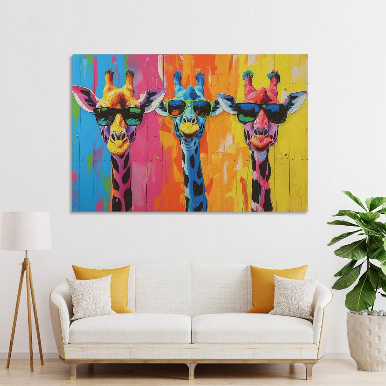 Amazon.co.jp: 絵画 サングラスをかけた3頭のキリン アートパネル