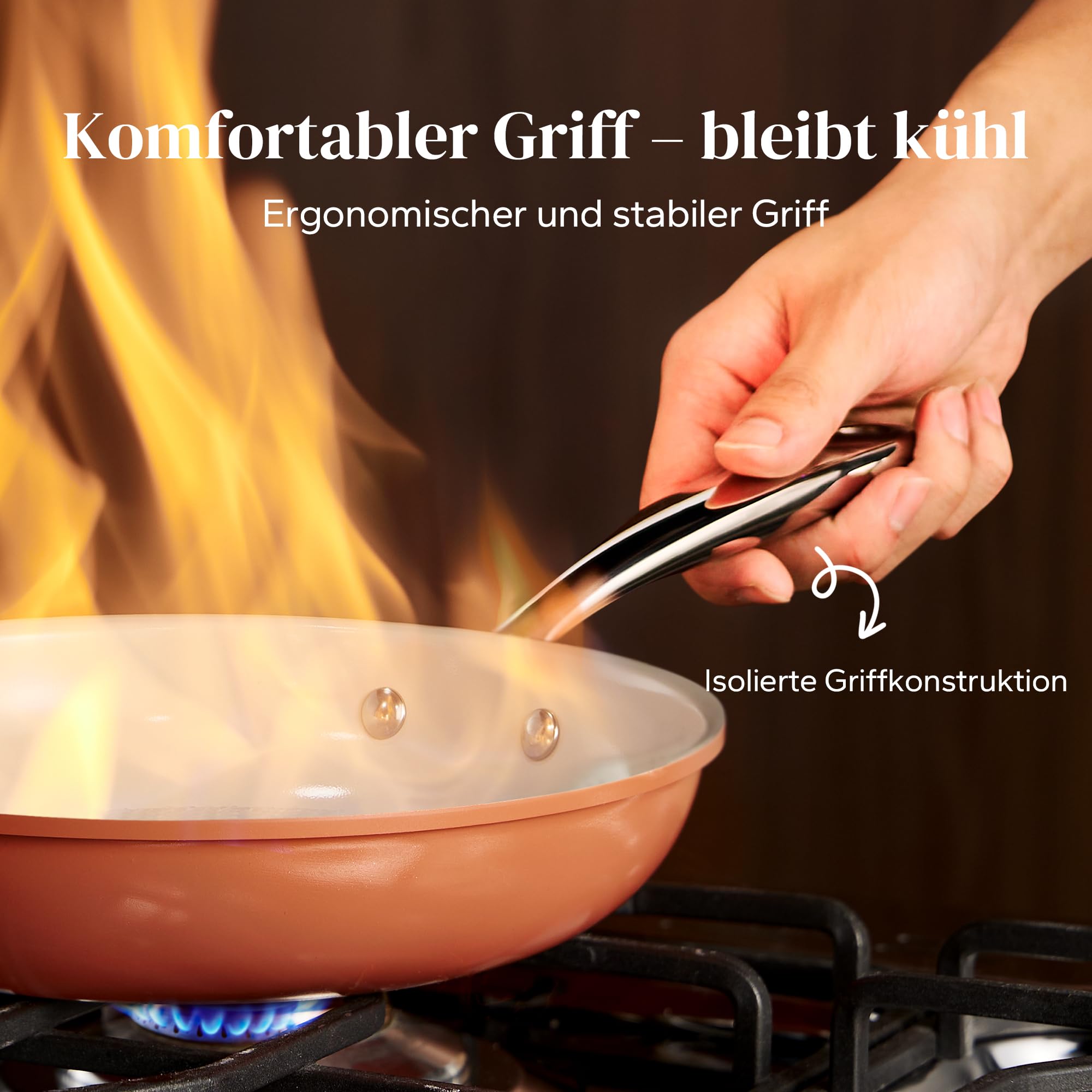 Redchef Padella a induzione da 24 cm, rivestimento antiaderente in ceramica, con manico in acciaio inox, senza PTFE, senza PFOA, senza PFAS, adatta al forno, lavabile in lavastoviglie, arancione