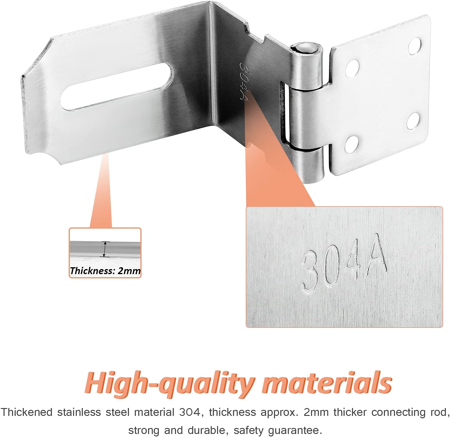 Booramy 4 Pack 4 Inch Door Padlock Hasp, 90 Degree Stainless Steel