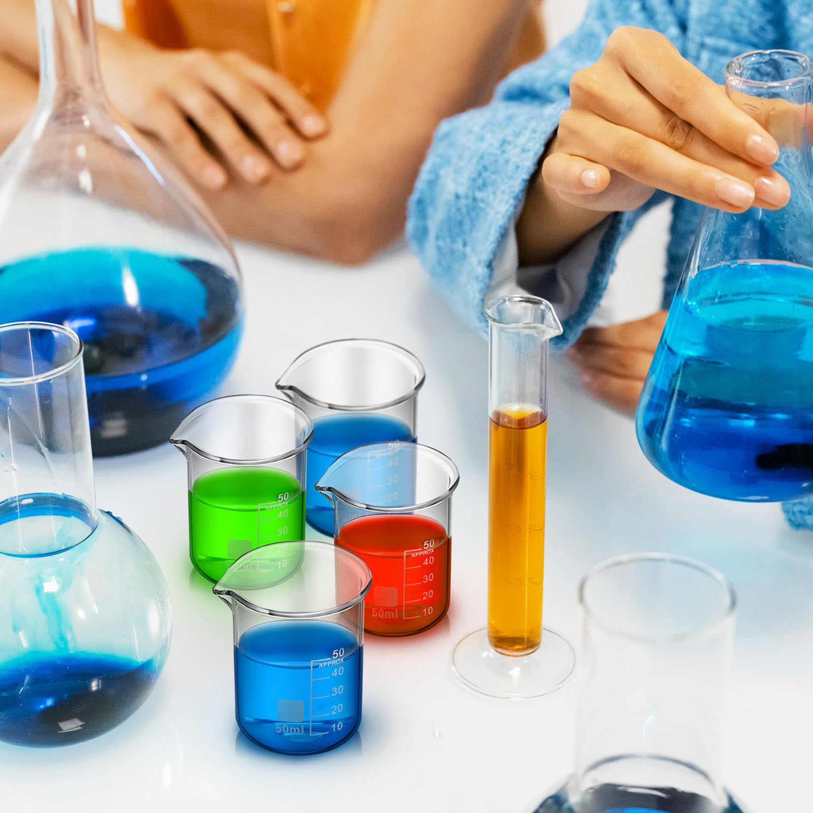 Vasos de Precipitados Fáciles de Limpiar de 50ml 20 Graduación Precisa de Vidrio y Uso Versátil, Ideales para Experimentos Científicos y Laboratorio