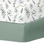 Little Grape Land Pack and Play Sheets Mini Crib Sheets Soft Breathable Pack N Play Sheets, Playard Fitted Sheet 2 Pack Stretchy Fits 38x26 Playard Mattress, Green Leaves