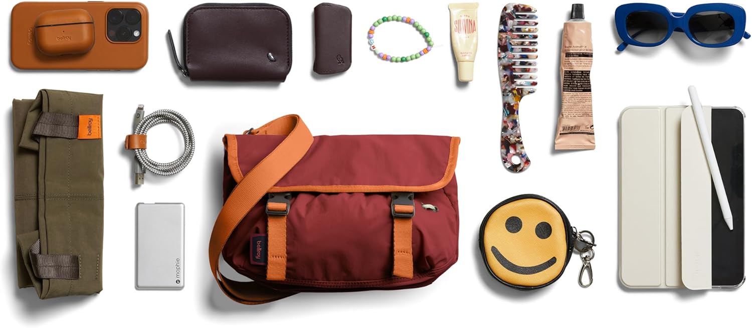 Bellroy Cinch Mini Messenger (6 liter lightweight, compact shoulder bag, water-resistant fabric, effortless organization) - Crimson