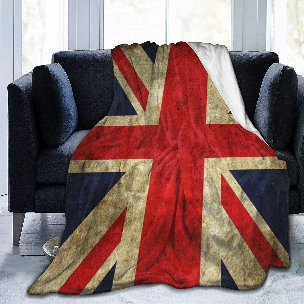 N A Fleece Throw Blanket Union Jack Flag Uk Vintage Flags Flannel Lightweight Cute Soft Blankets For Sofa Bed Office Camping, 60x50 inch