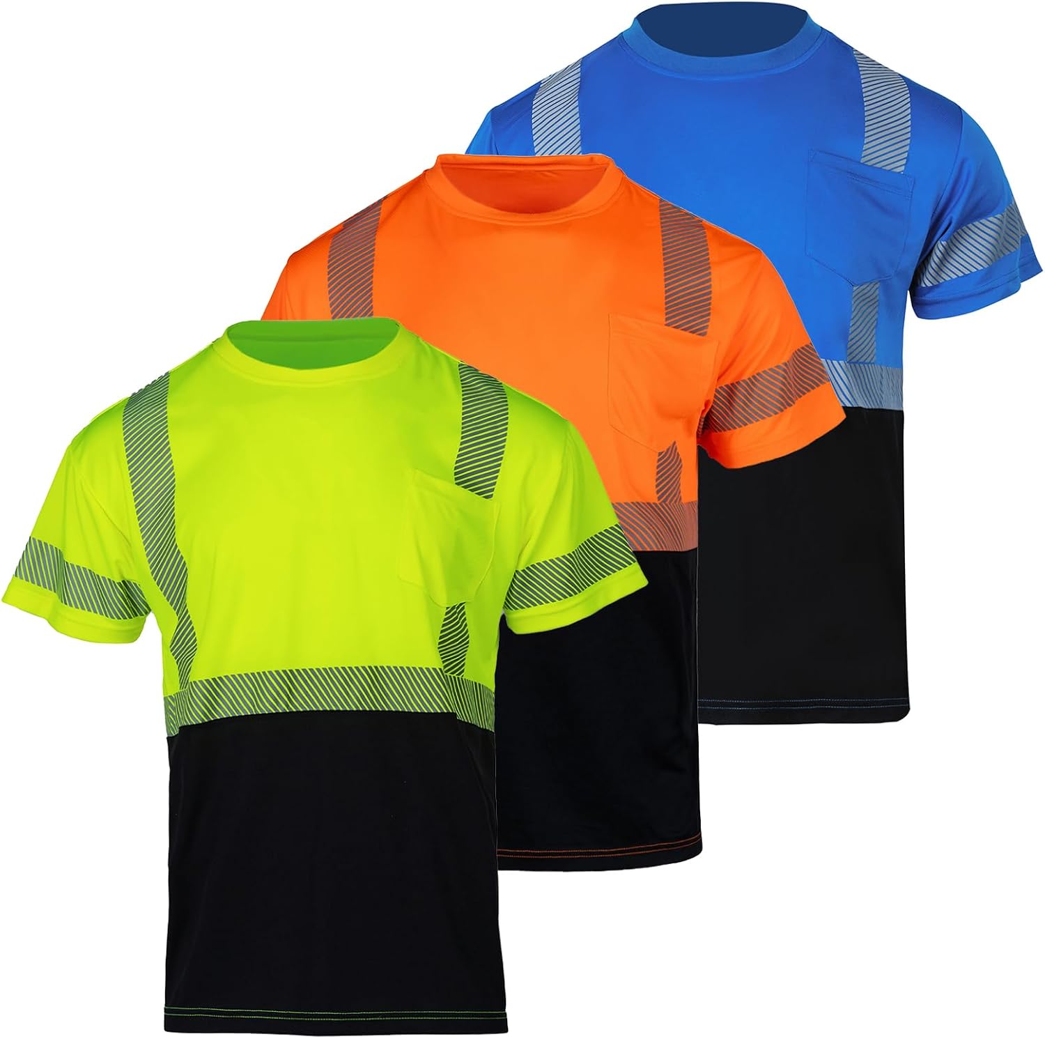 FONIRRA 3PCS Men's Reflective Safety Short Sleeve Shirts,Bird-Eye,Quick Dry and Machine Washable