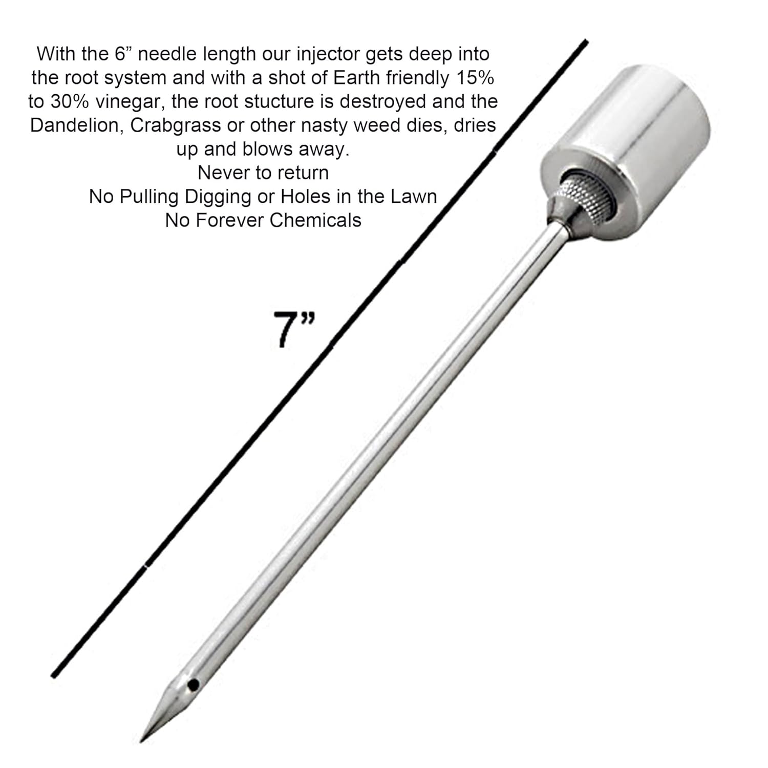 Dandelion Weeder Tool-Manual Weeder, Hand Weeder/Puller Alternative- Dandelion Illimination-Inject Root with Vinegar- Attach to Garden Sprayer-No Digging, Pulling, No Holes to Repair-Patent Pending