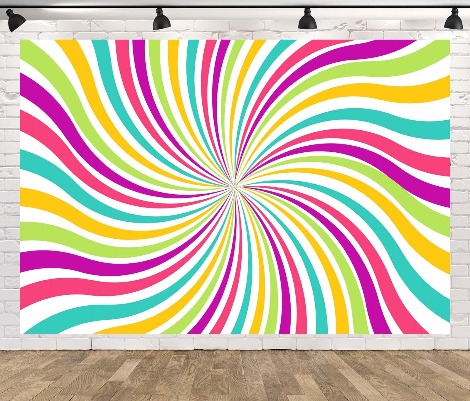 BELECO 4.6x2.5m Telo sfondo spirale arcobaleno | Linee vortici sole colorato sfondo retrò anni 60 70 groovy banner decorazione festa studio foto